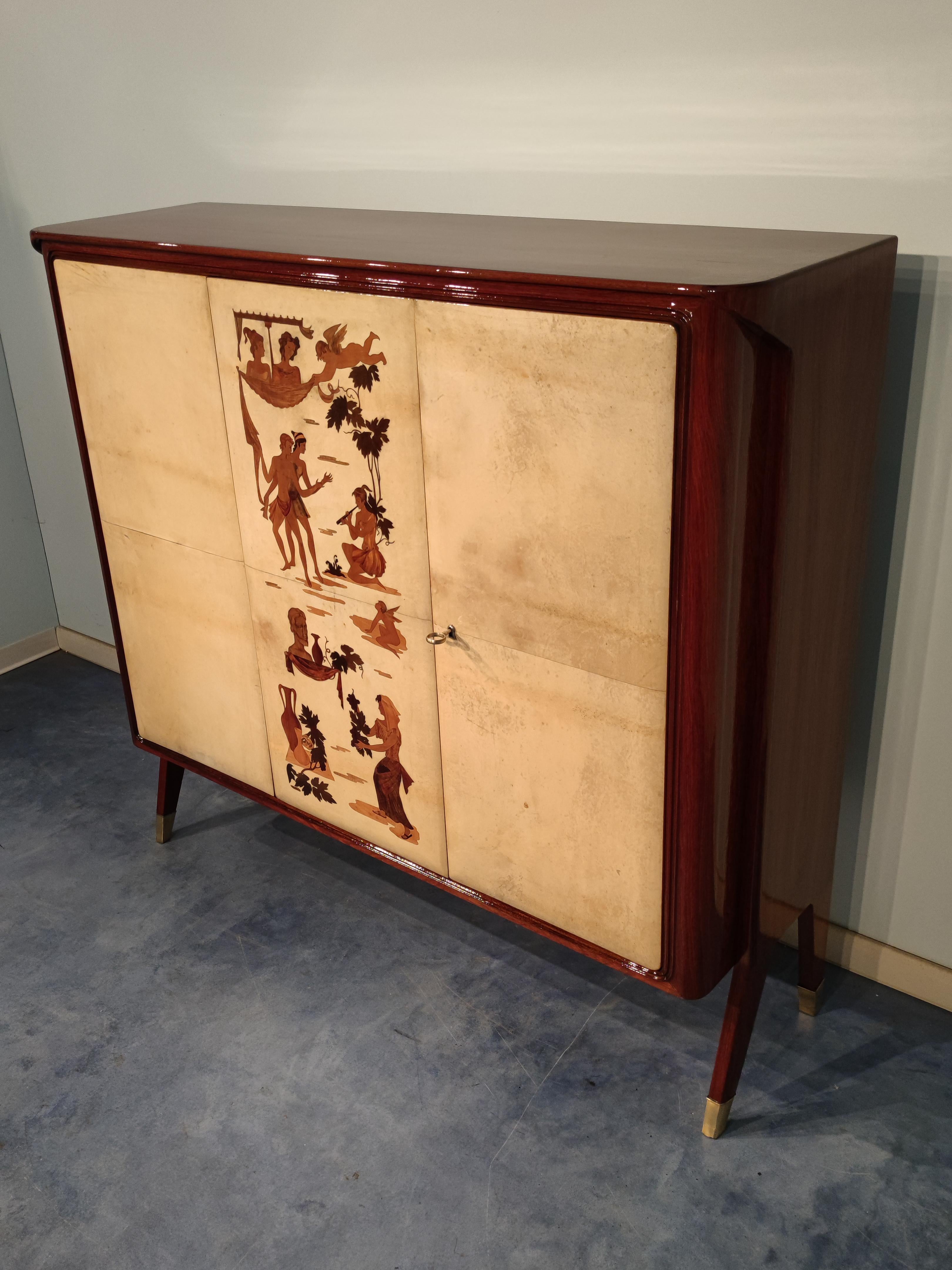 Maple Italian Mid-Century Parchment Cabinet Bar by Vittorio Dassi, 1950s