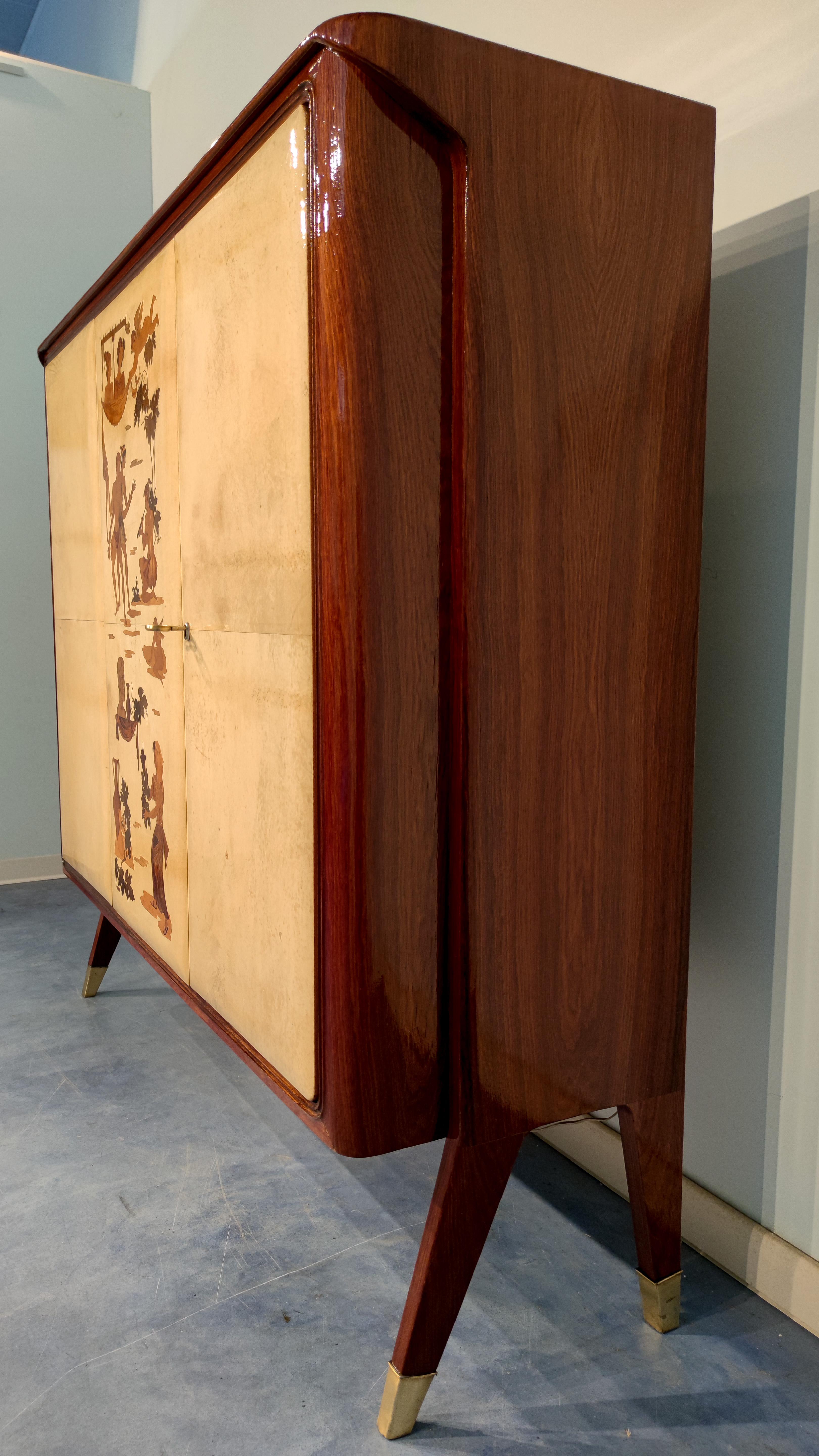 Italian Mid-Century Parchment Cabinet Bar by Vittorio Dassi, 1950s 1