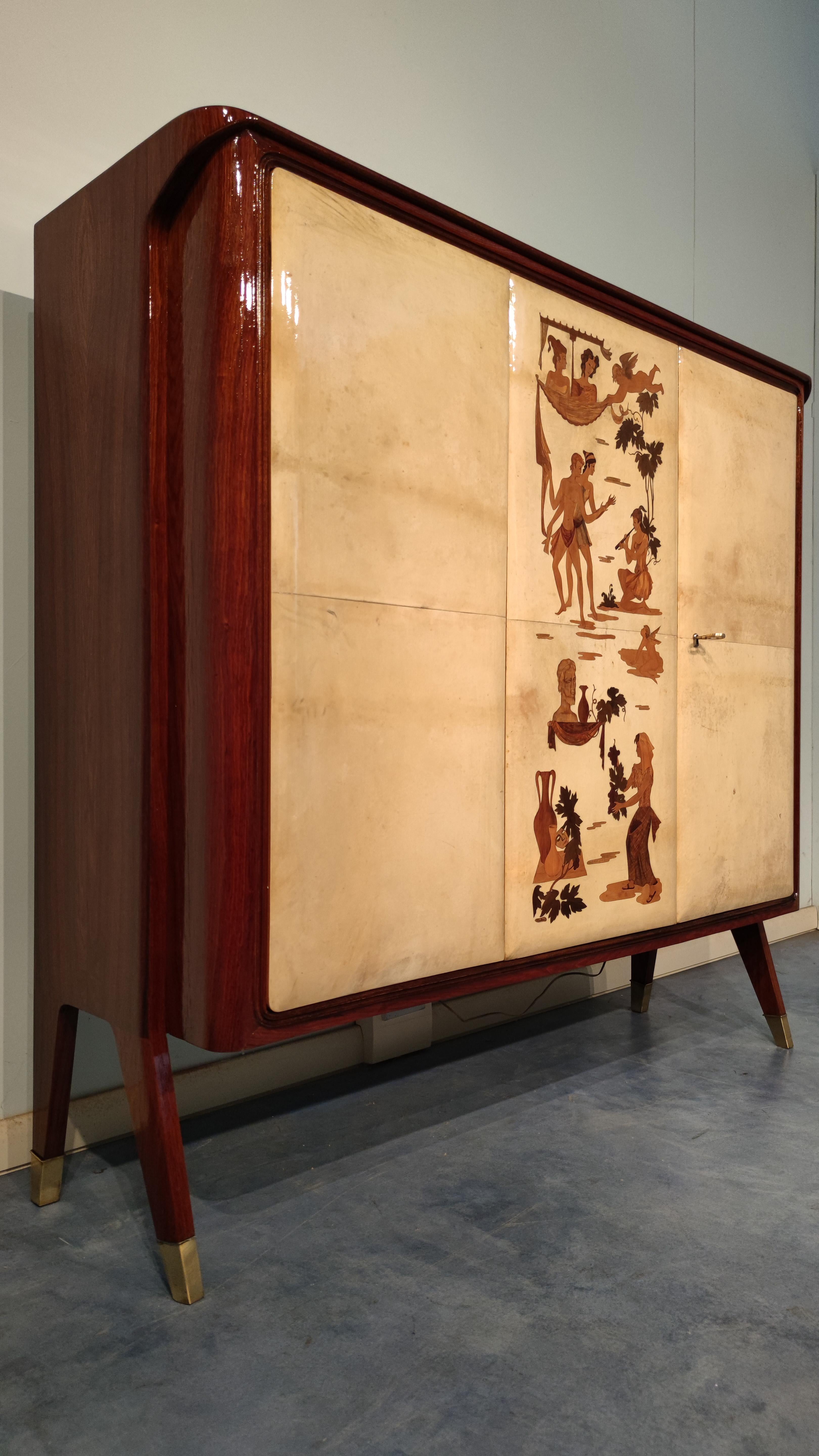 Italian Mid-Century Parchment Cabinet Bar by Vittorio Dassi, 1950s 2
