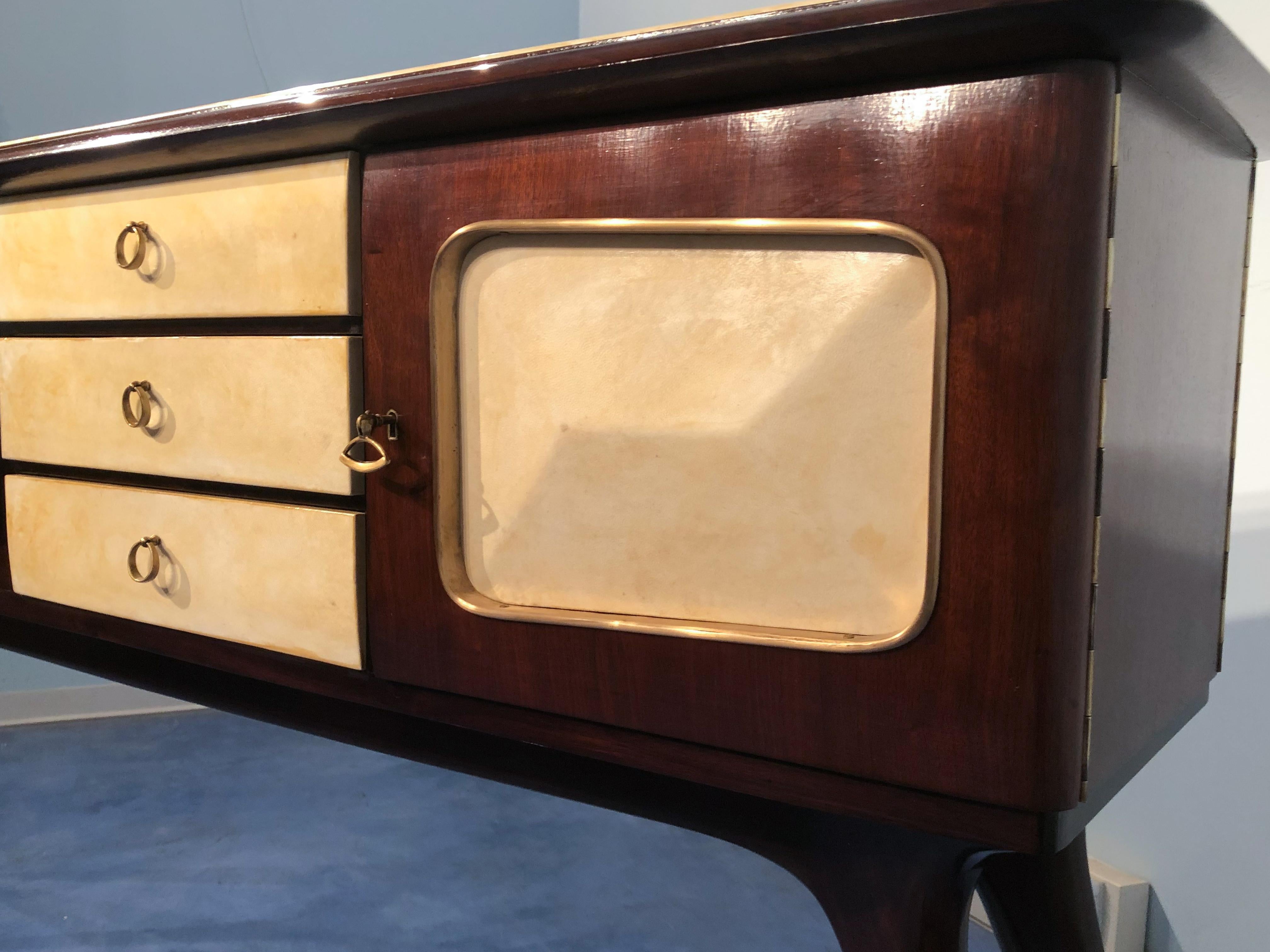 Italian Mid-Century Center Parchment Sideboard attributed to Ulrich , 1950s For Sale 5