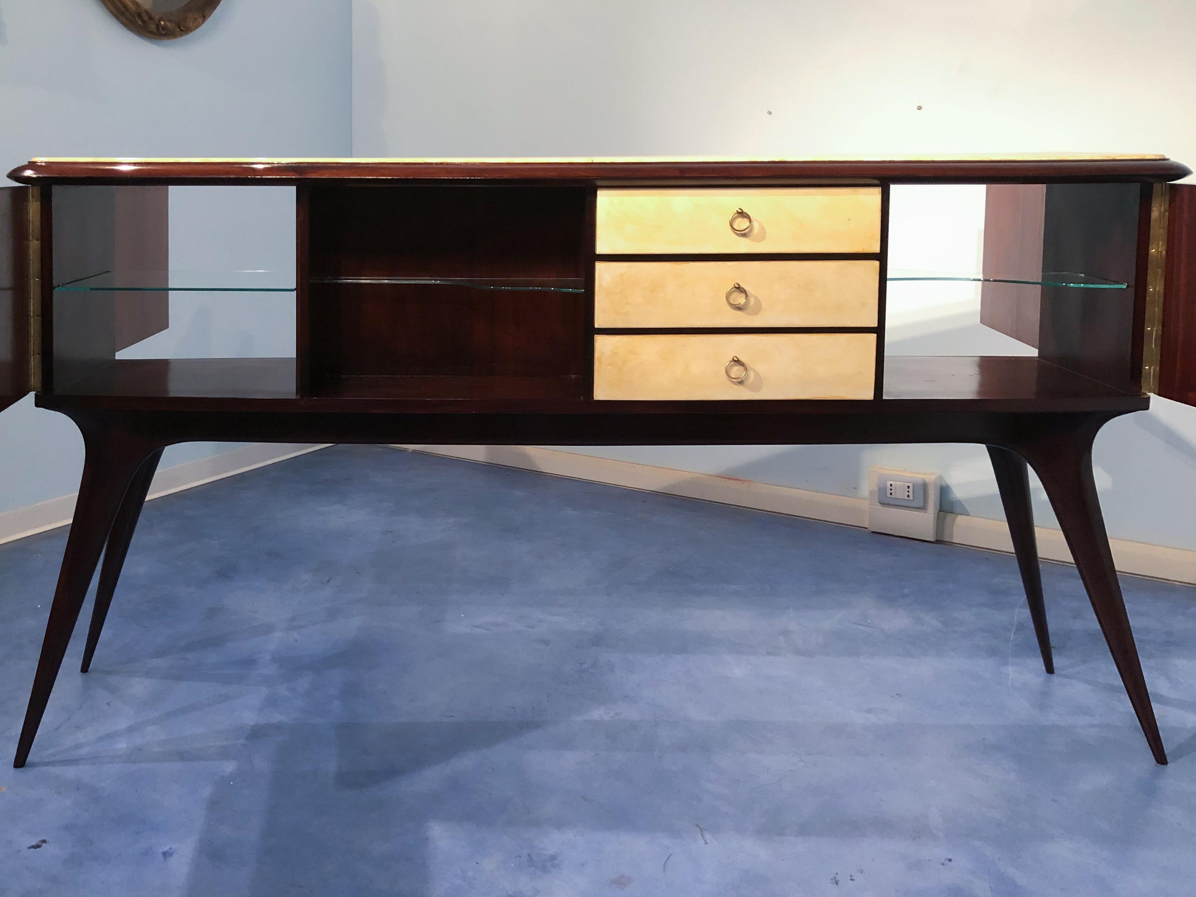 Italian Mid-Century Center Parchment Sideboard attributed to Ulrich , 1950s For Sale 10