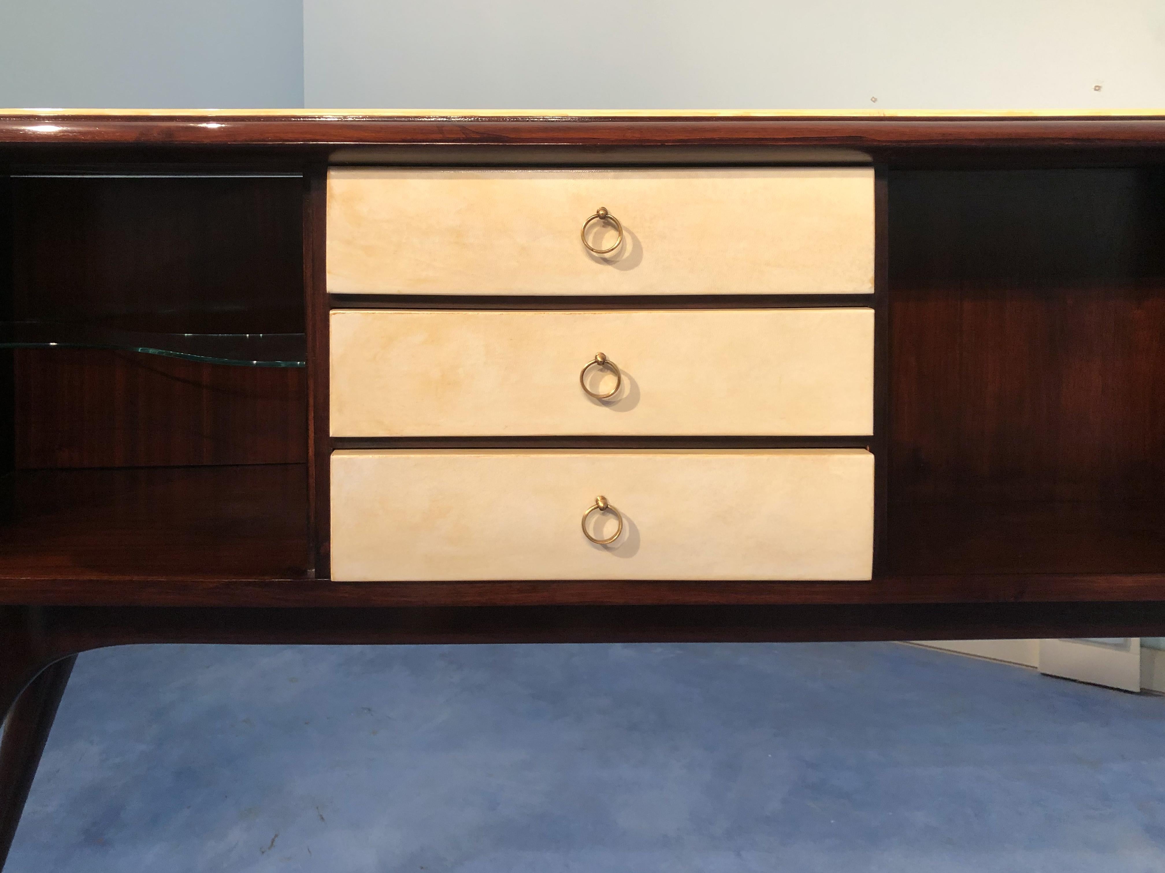 Italian Mid-Century Center Parchment Sideboard attributed to Ulrich , 1950s For Sale 11