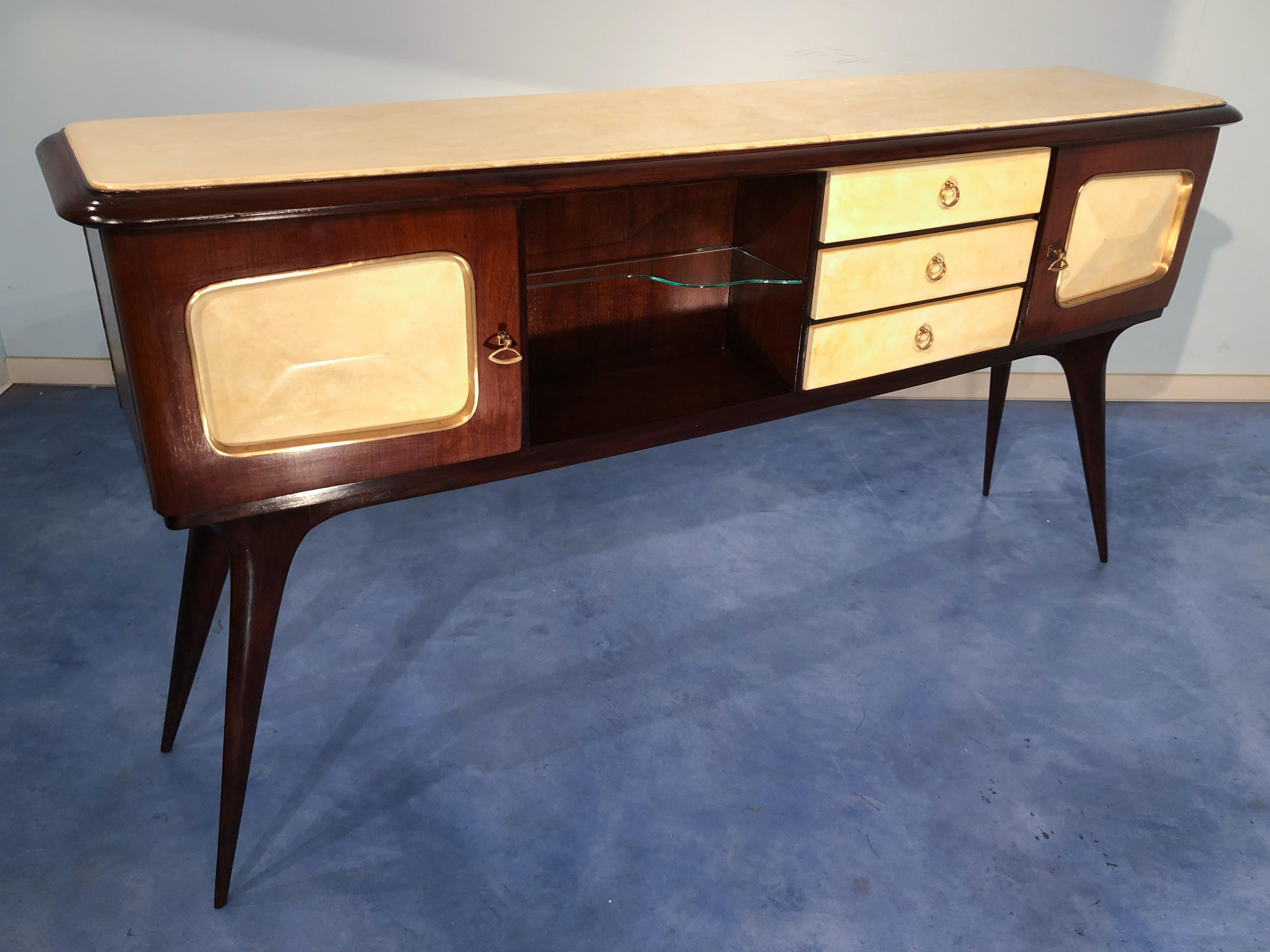 Italian Mid-Century Center Parchment Sideboard attributed to Ulrich , 1950s For Sale 13