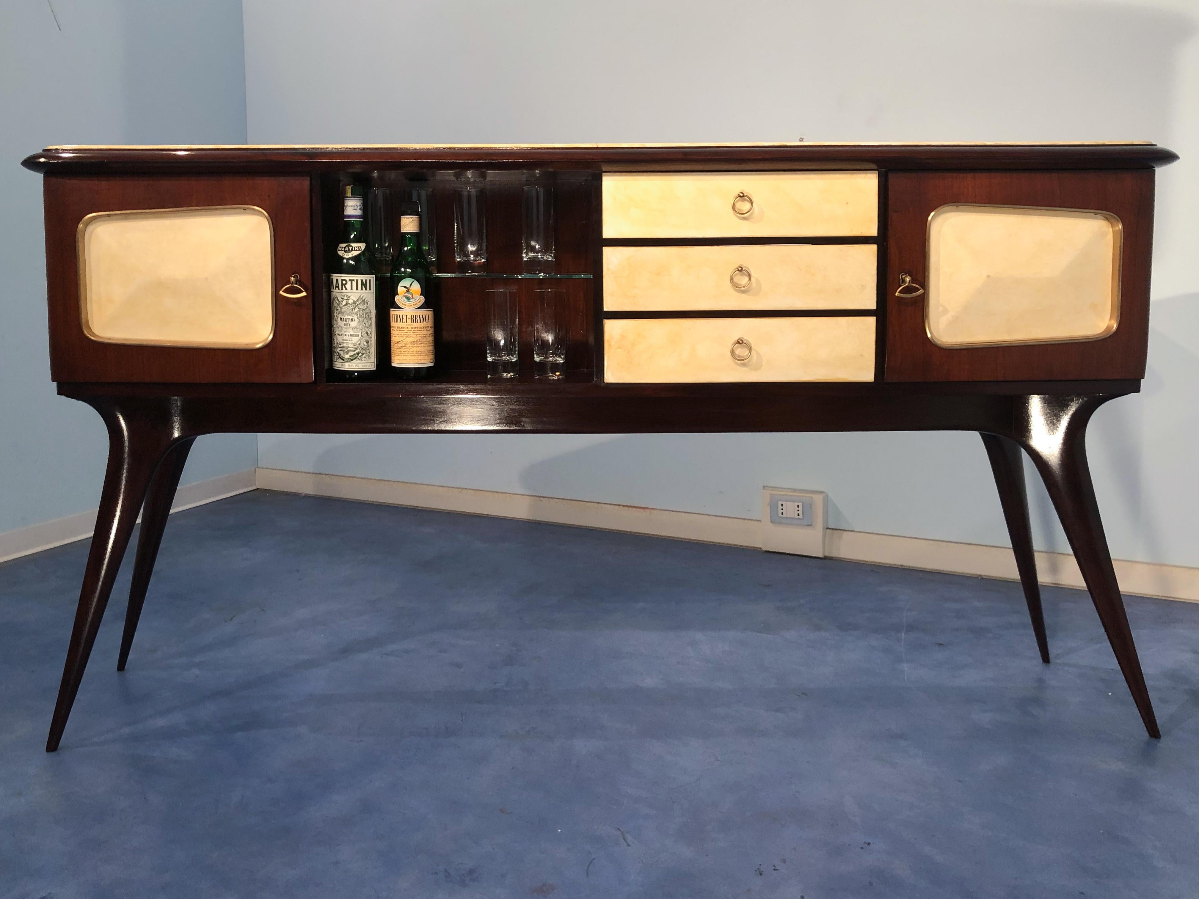 Mid-20th Century Italian Mid-Century Center Parchment Sideboard attributed to Ulrich , 1950s For Sale
