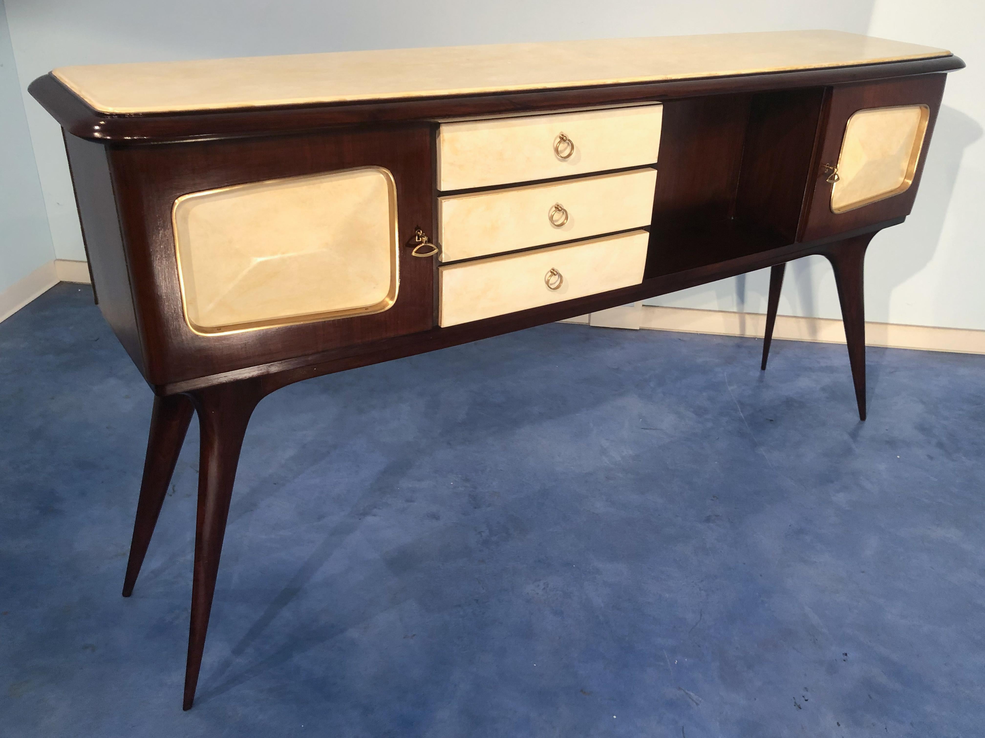 Italian Mid-Century Center Parchment Sideboard attributed to Ulrich , 1950s For Sale 2