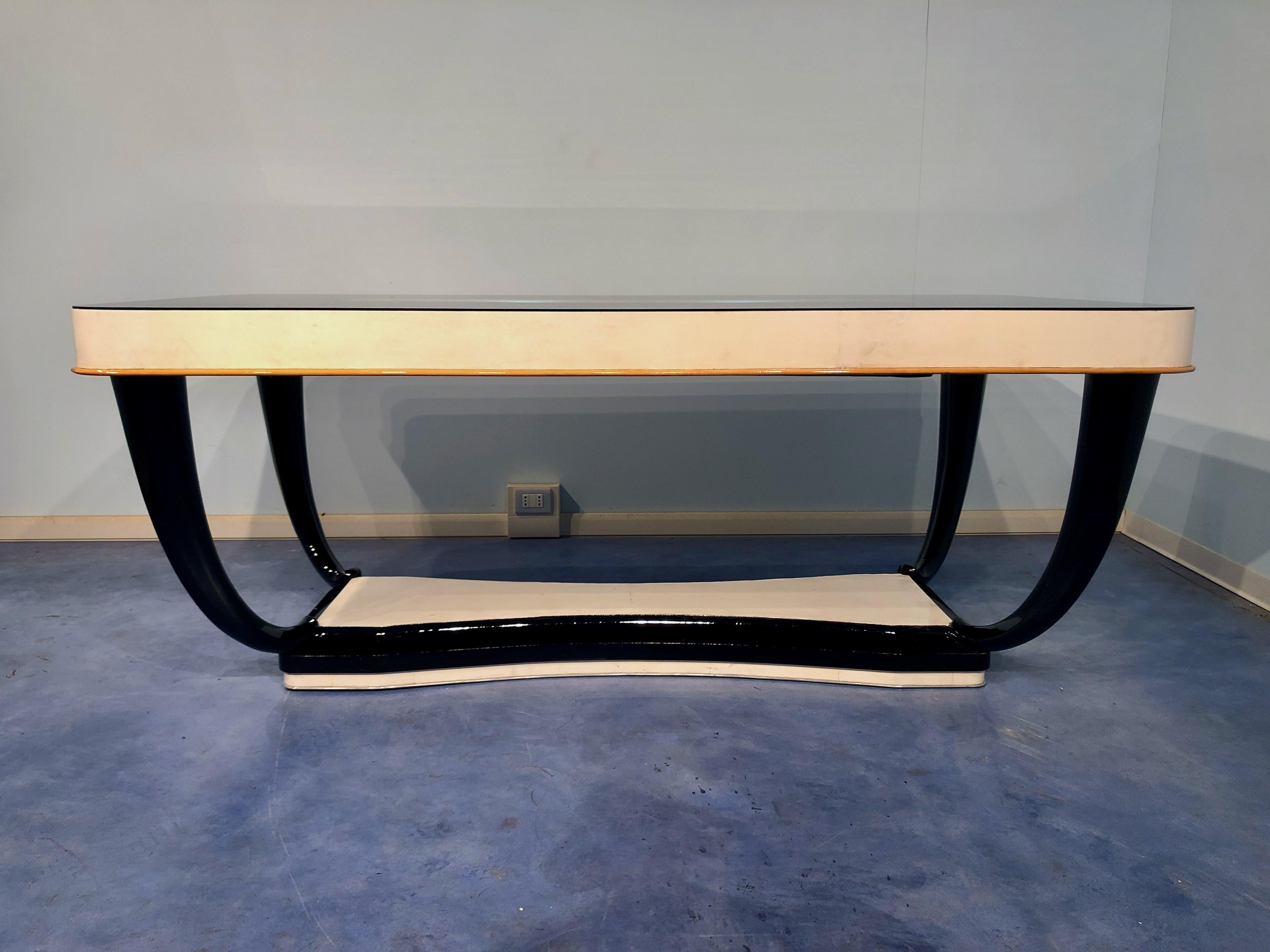 Mid-Century Modern Italian Mid-Century Parchment Dining Table, 1950s For Sale