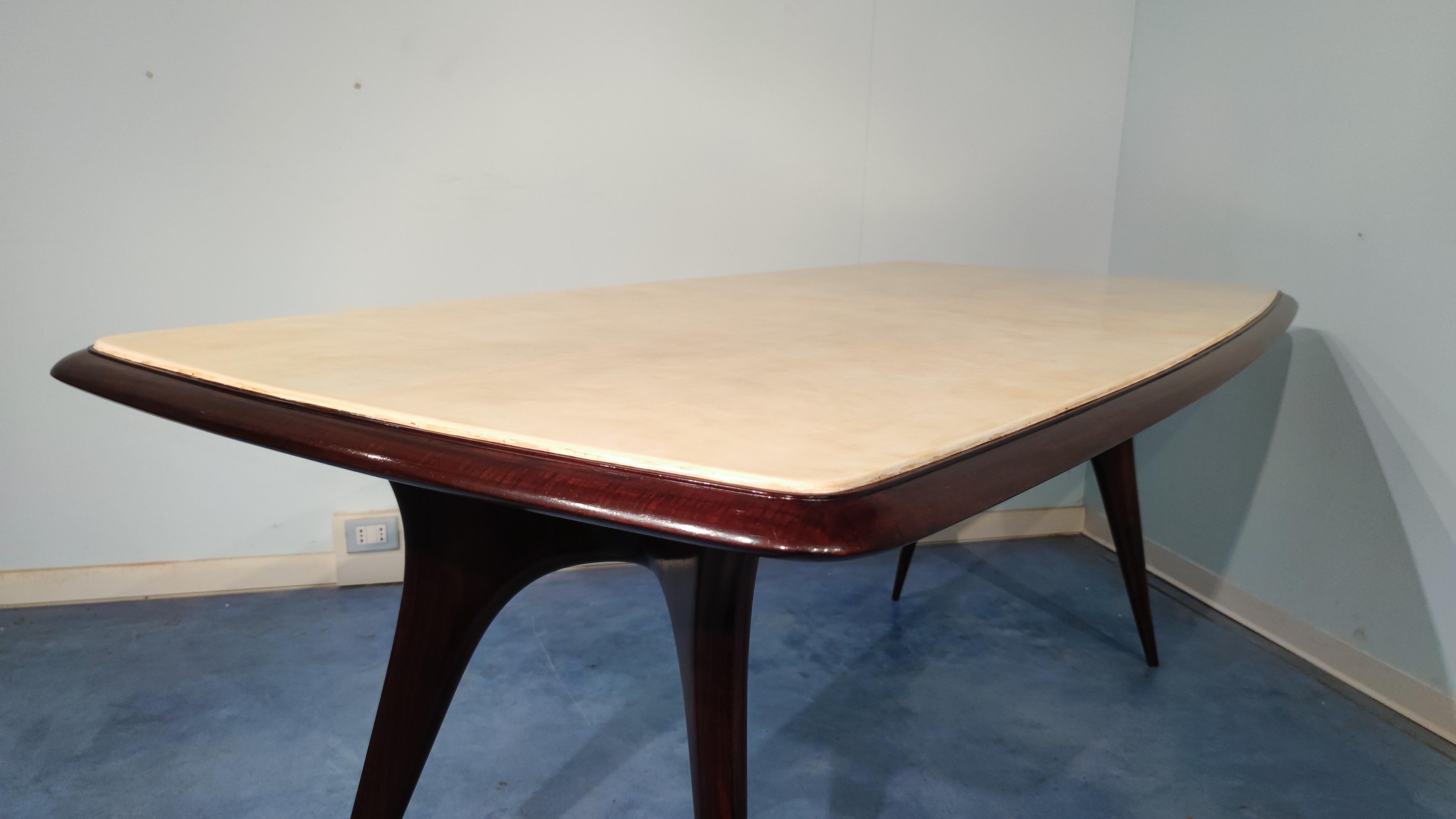 Walnut Italian Mid-Century Parchment Dining Table Attributed to Guglielmo Ulrich, 1950s For Sale