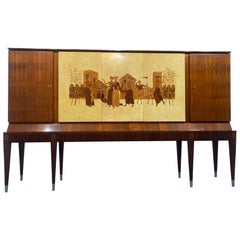 Italian Mid Century parchment inlaid Sideboard attributed to Paolo Buffa, 1950s