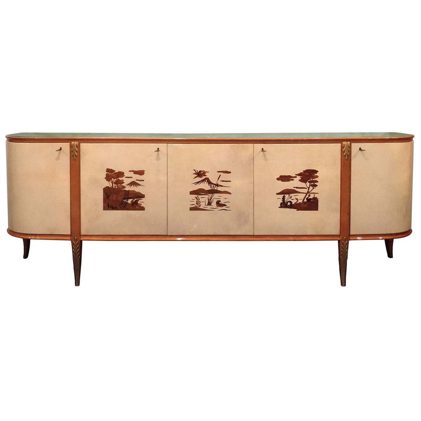 Italian Midcentury Parchment Sideboard by Giovanni Gariboldi, 1950s