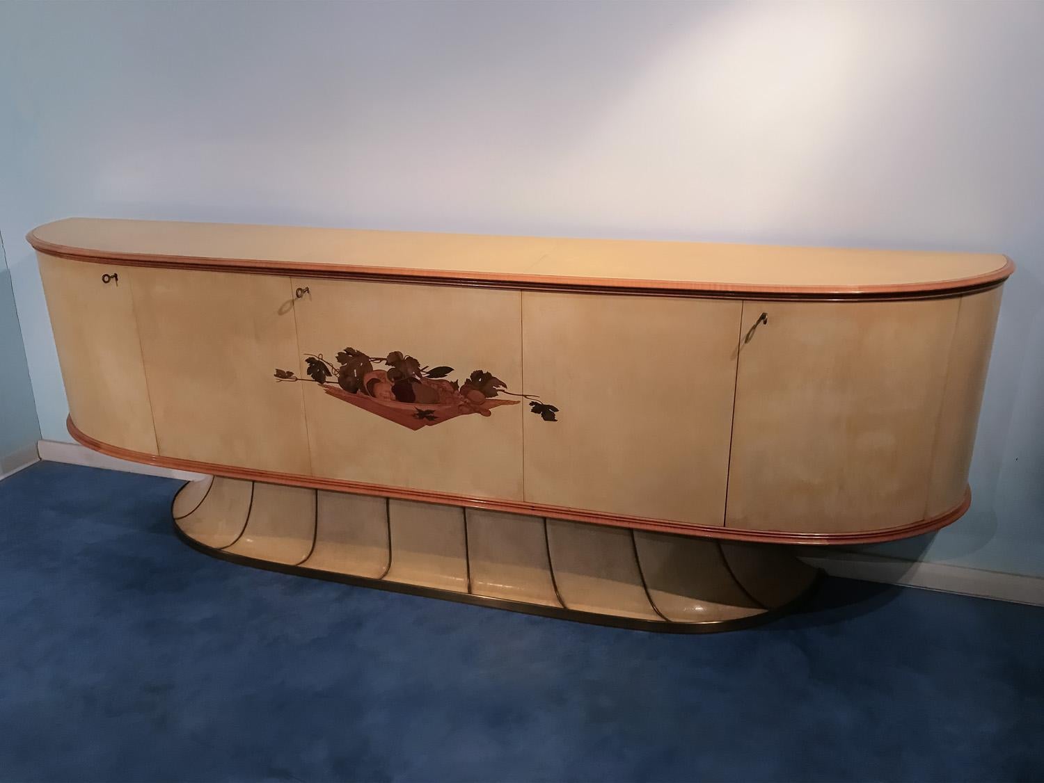Italian Midcentury Parchment Sideboard with Inlay by Vittorio Dassi, 1950 9