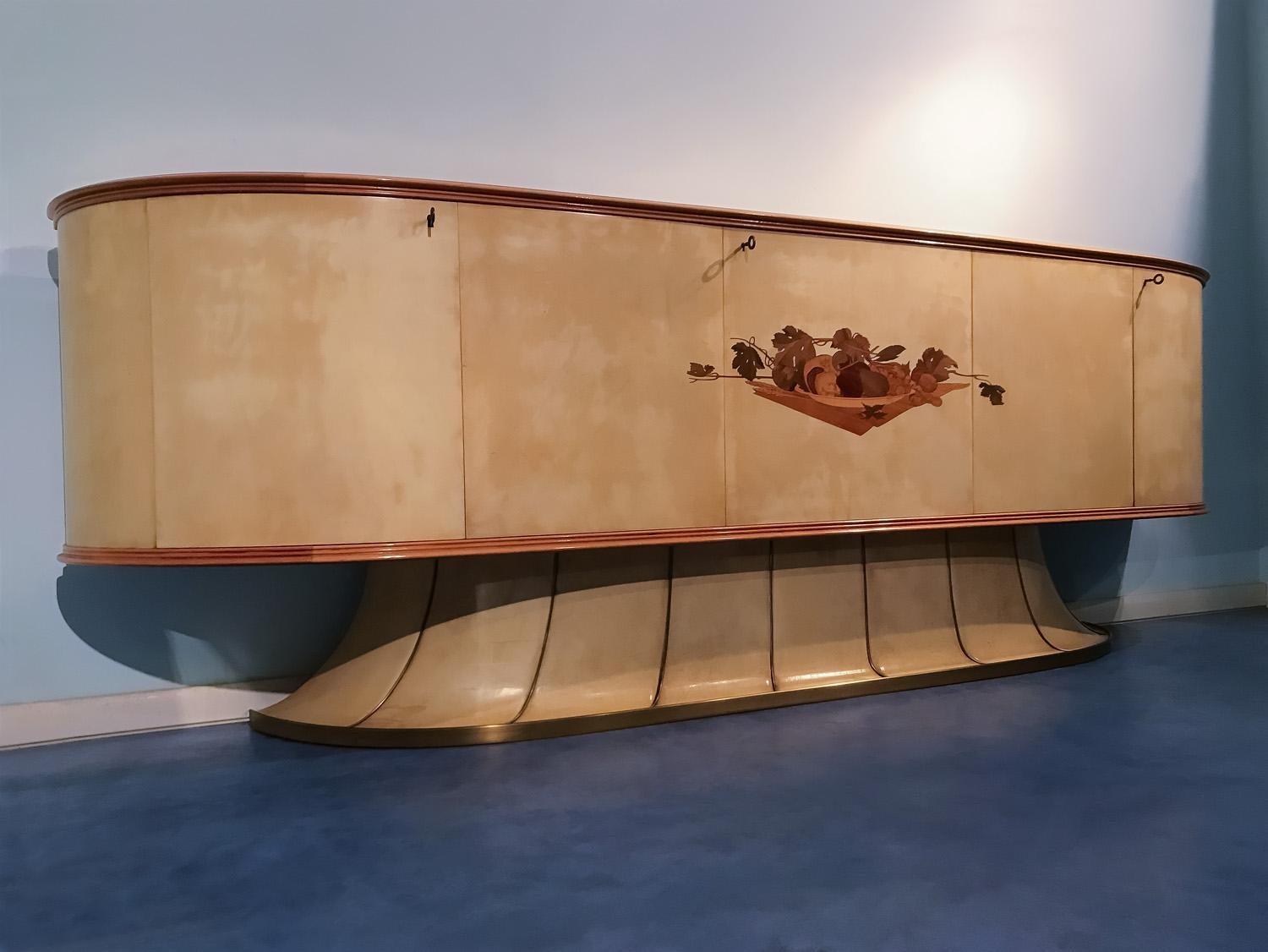 Mid-Century Modern Italian Midcentury Parchment Sideboard with Inlay by Vittorio Dassi, 1950