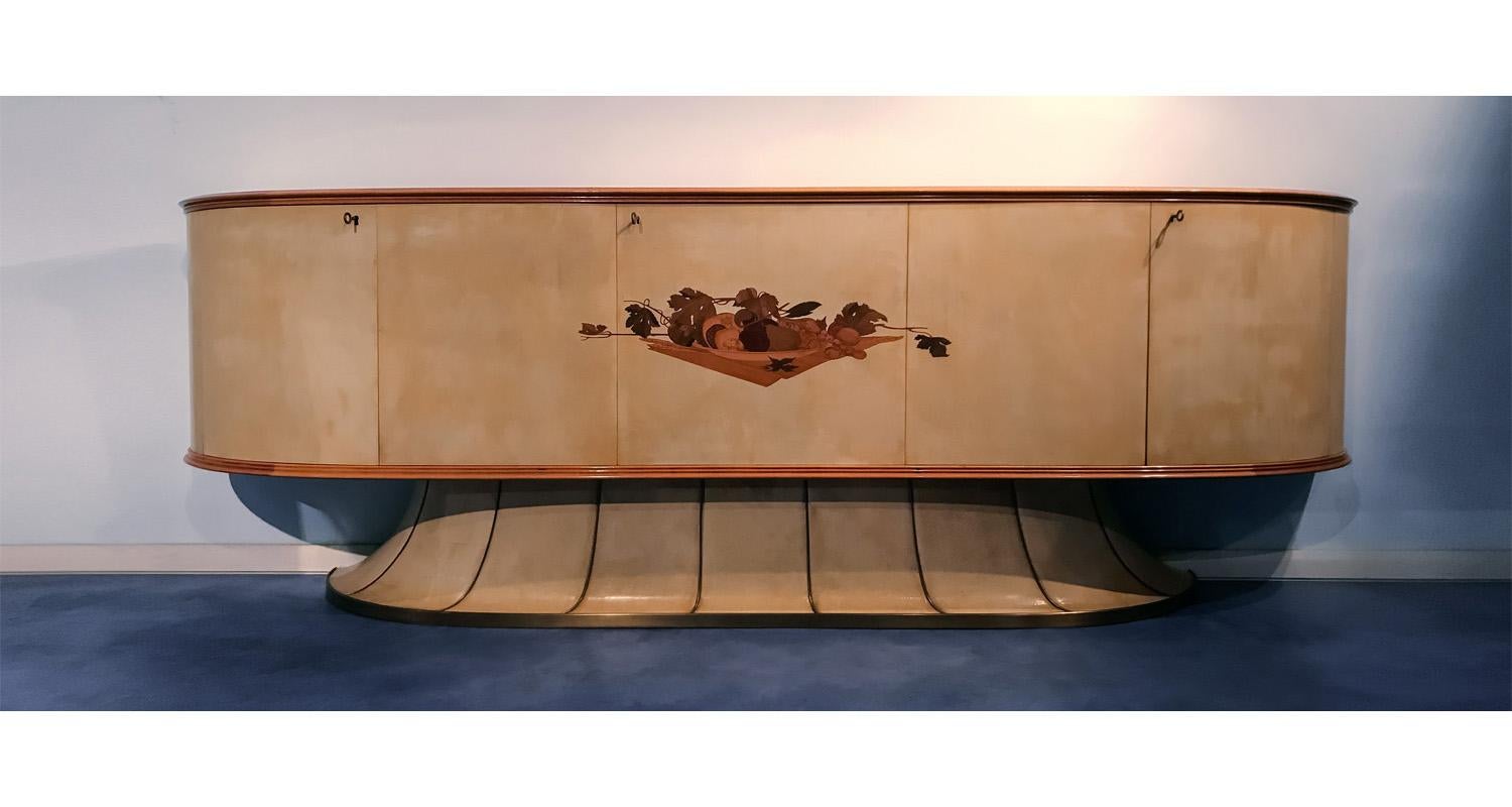 Mid-20th Century Italian Midcentury Parchment Sideboard with Inlay by Vittorio Dassi, 1950