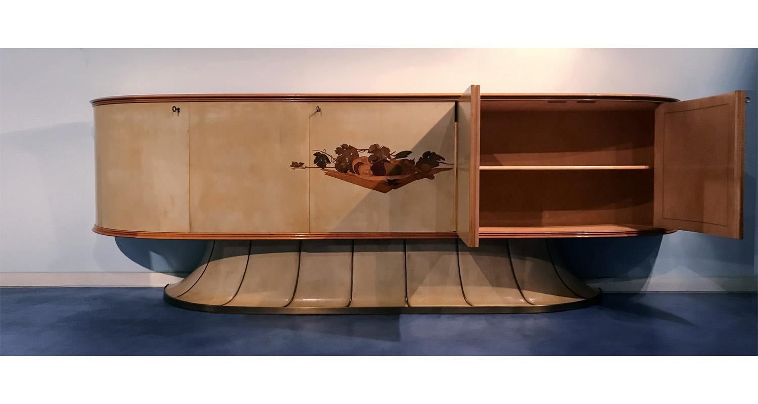 Parchment Paper Italian Midcentury Parchment Sideboard with Inlay by Vittorio Dassi, 1950