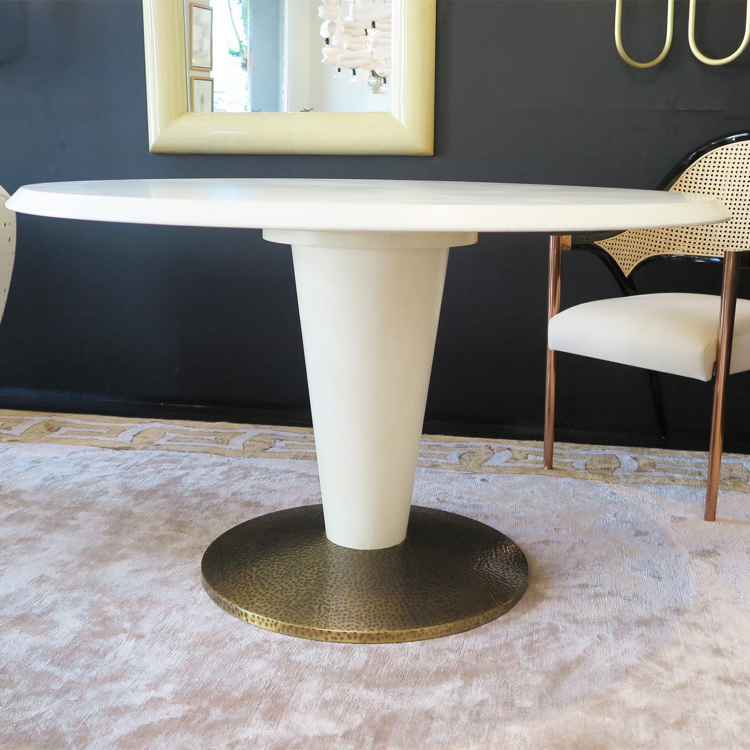 Mid-Century Modern Italian Mid-Century Parchment Style-Lacquer Table with Brass Base For Sale