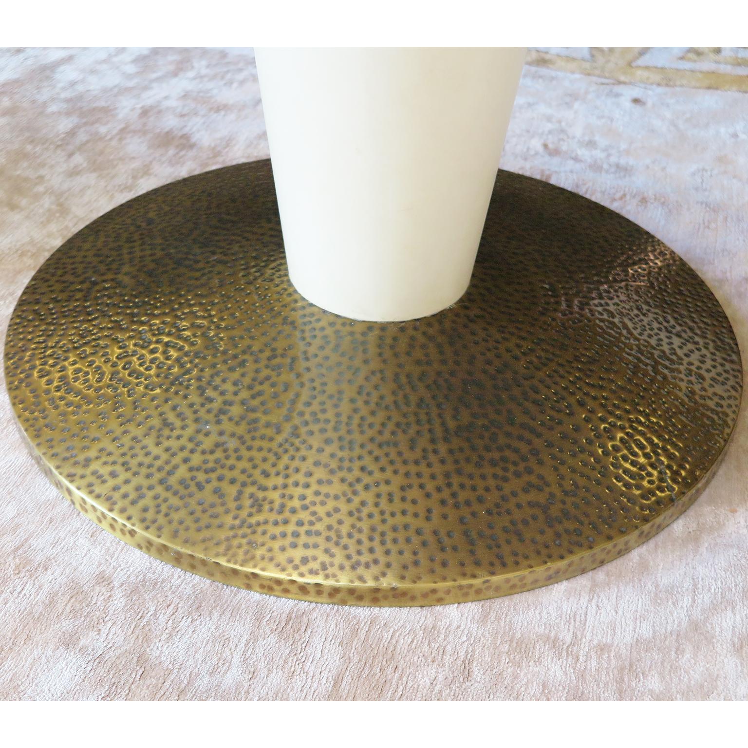 Hammered Italian Mid-Century Parchment Style-Lacquer Table with Brass Base For Sale