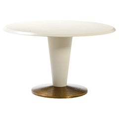 Retro Italian Mid-Century Parchment Style-Lacquer Table with Brass Base