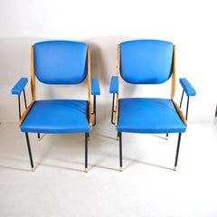 Italian Midcentury Chairs Set of Two, Wood and Metal, Armrests, 1958