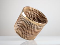 Fioriera in ottone e rattan a matita della metà del secolo scorso, anni '70