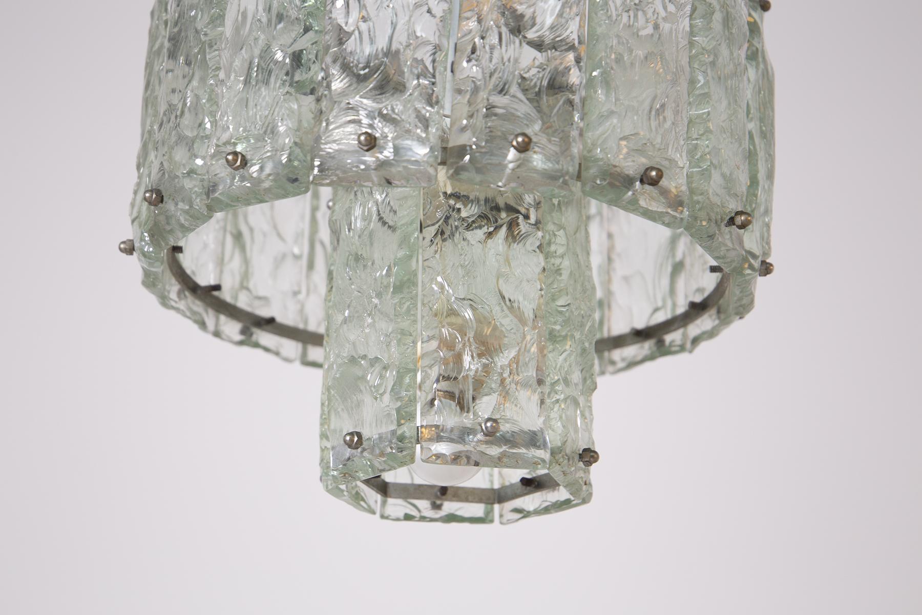 Italian Midcentury Pendant in Nickel-Plated and Glass,  1