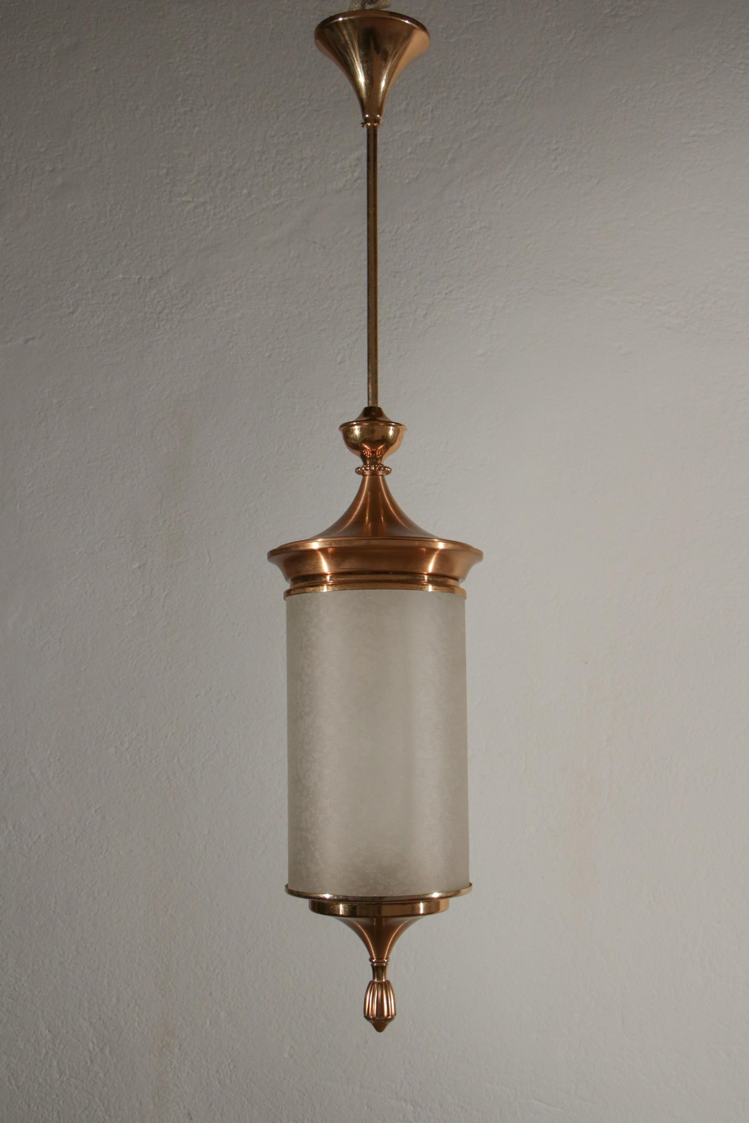 Polished Italian Mid-Century Pendant Lamp Attributed to Oscar Torlasco, 1950s For Sale