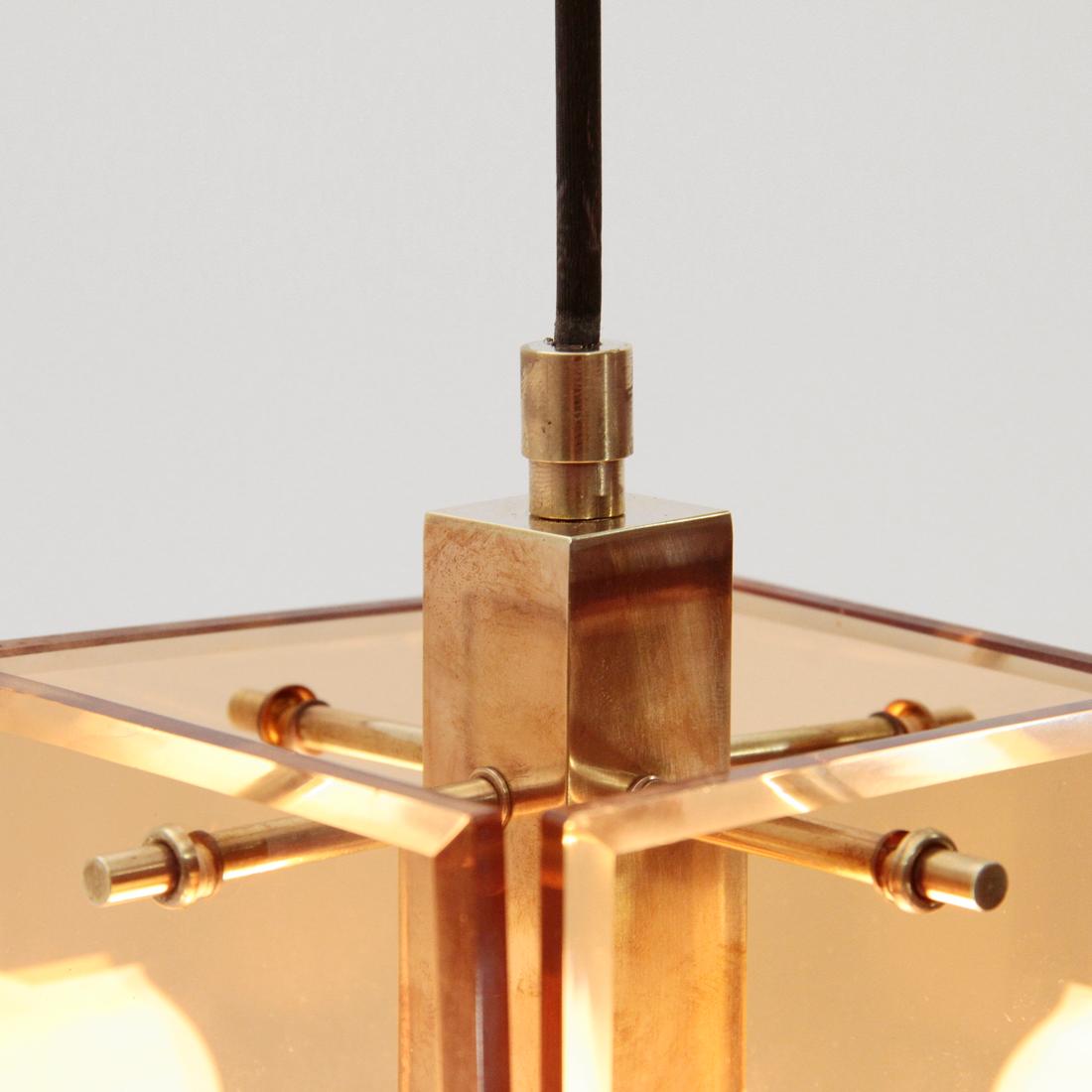 Brass Italian Midcentury Pendant Lamp by Zero Quattro, 1950s