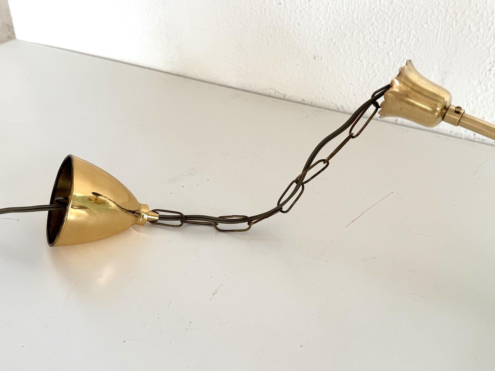Italian Mid-Century Pendant Lamp in Green Striped Glass and Brass, 1970s 6