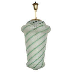 Italian Mid-Century Pendant Lamp in Green Striped Glass and Brass, 1970s