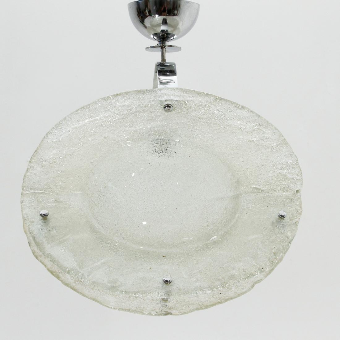 Metal Italian Midcentury Pendant Lamp in Murano Glass, 1970s For Sale