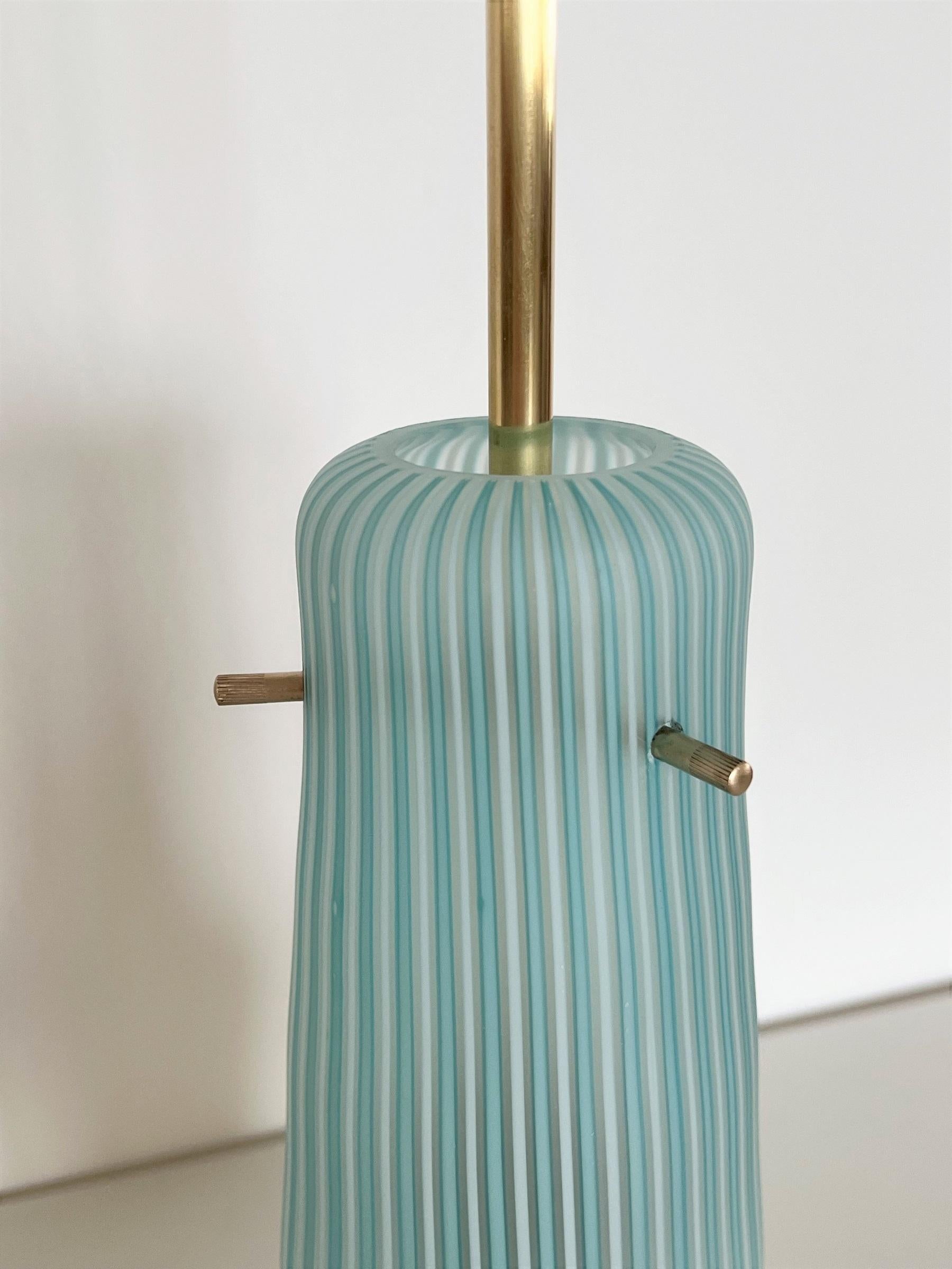 Italian Mid-Century Pendant Lamp in Striped Glass and Brass by Venini, 1960s For Sale 6