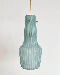 Italian Mid-Century Pendant Lamp in Striped Glass and Brass by Venini, 1960s