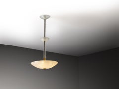 Italian Mid-Century Pendant Light in Ribbed Murano Glass and Brass