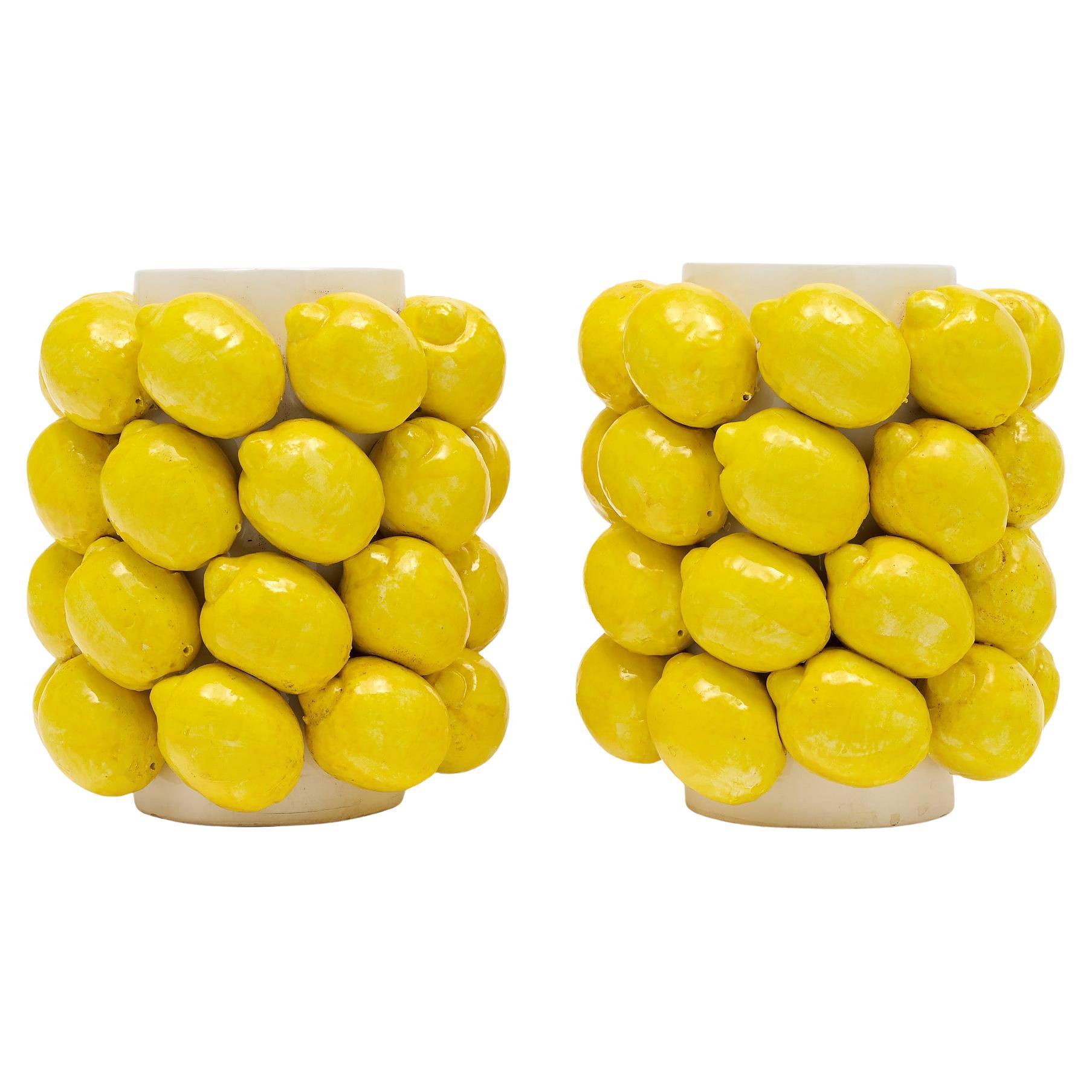 Italian Mid-Century Modern Ceramic Lemon Vases, Sicily, 1970, Pair