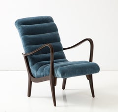 Italian Mid Century Petrol Blue Mohair Lounge Chair, Ezio Longhi