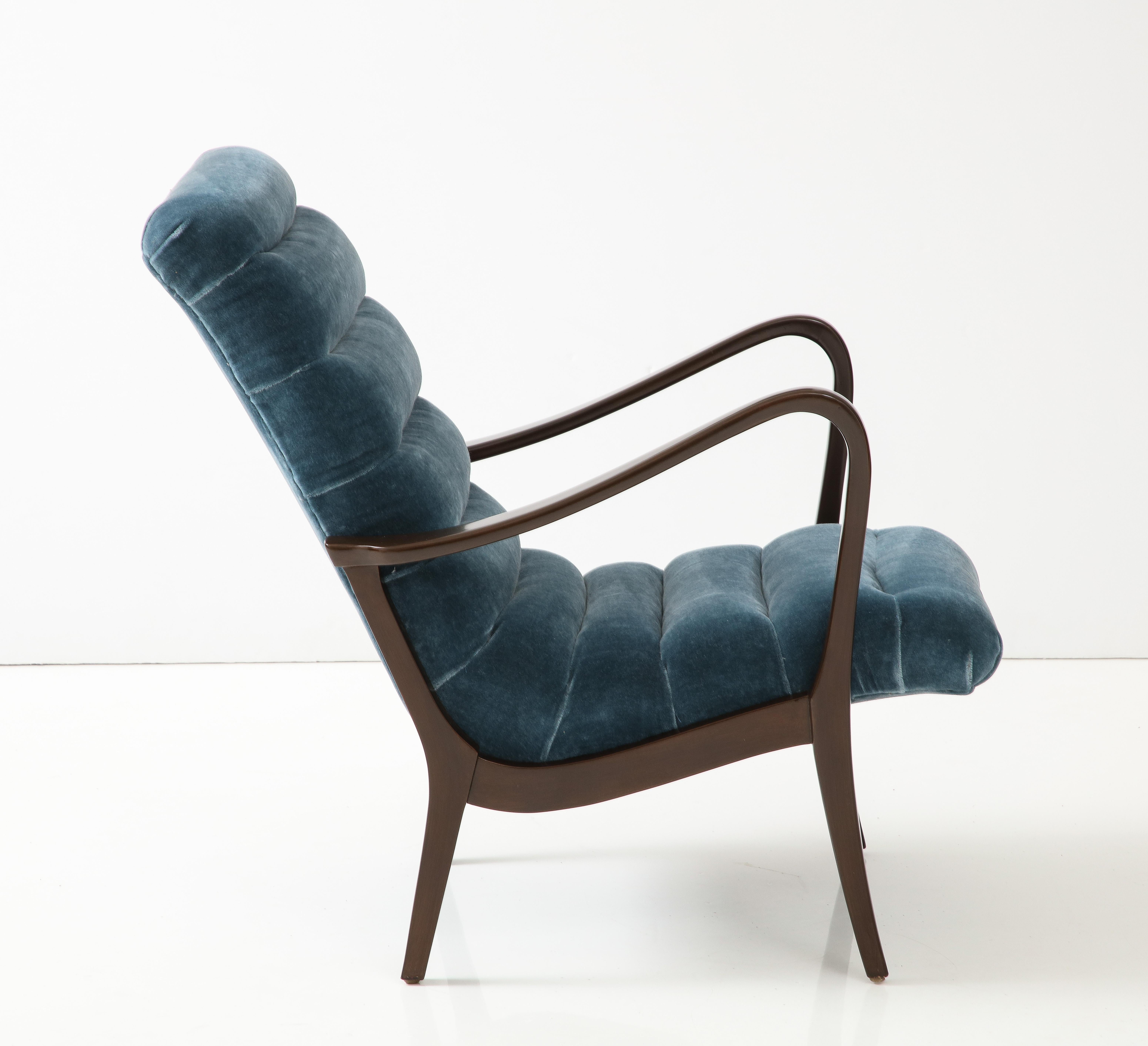 Mid-Century Modern Italian Mid Century Petrol Blue Mohair Lounge Chair, Ezio Longhi For Sale