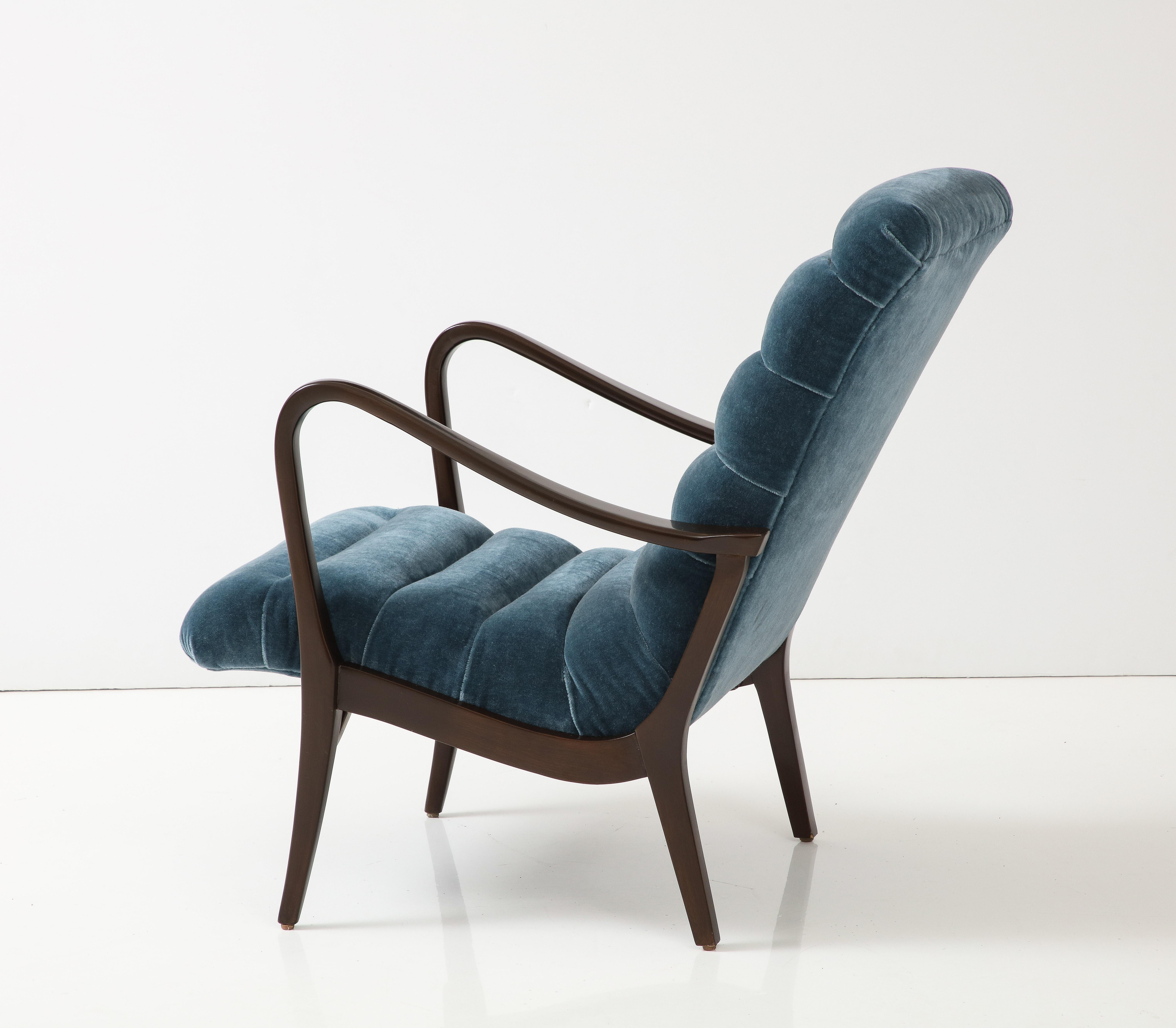 20th Century Italian Mid Century Petrol Blue Mohair Lounge Chair, Ezio Longhi For Sale