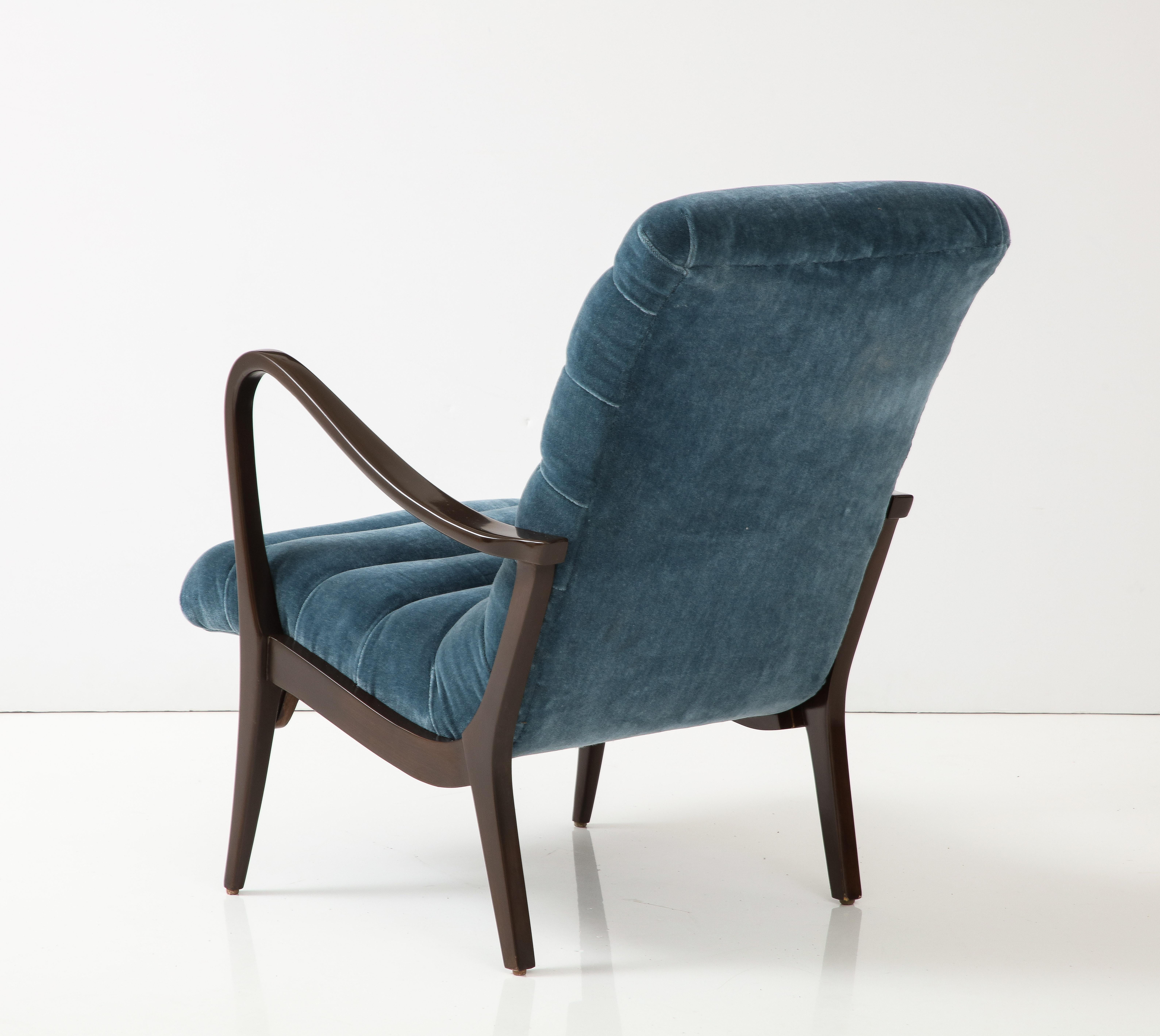 Italian Mid Century Petrol Blue Mohair Lounge Chair, Ezio Longhi For Sale 4