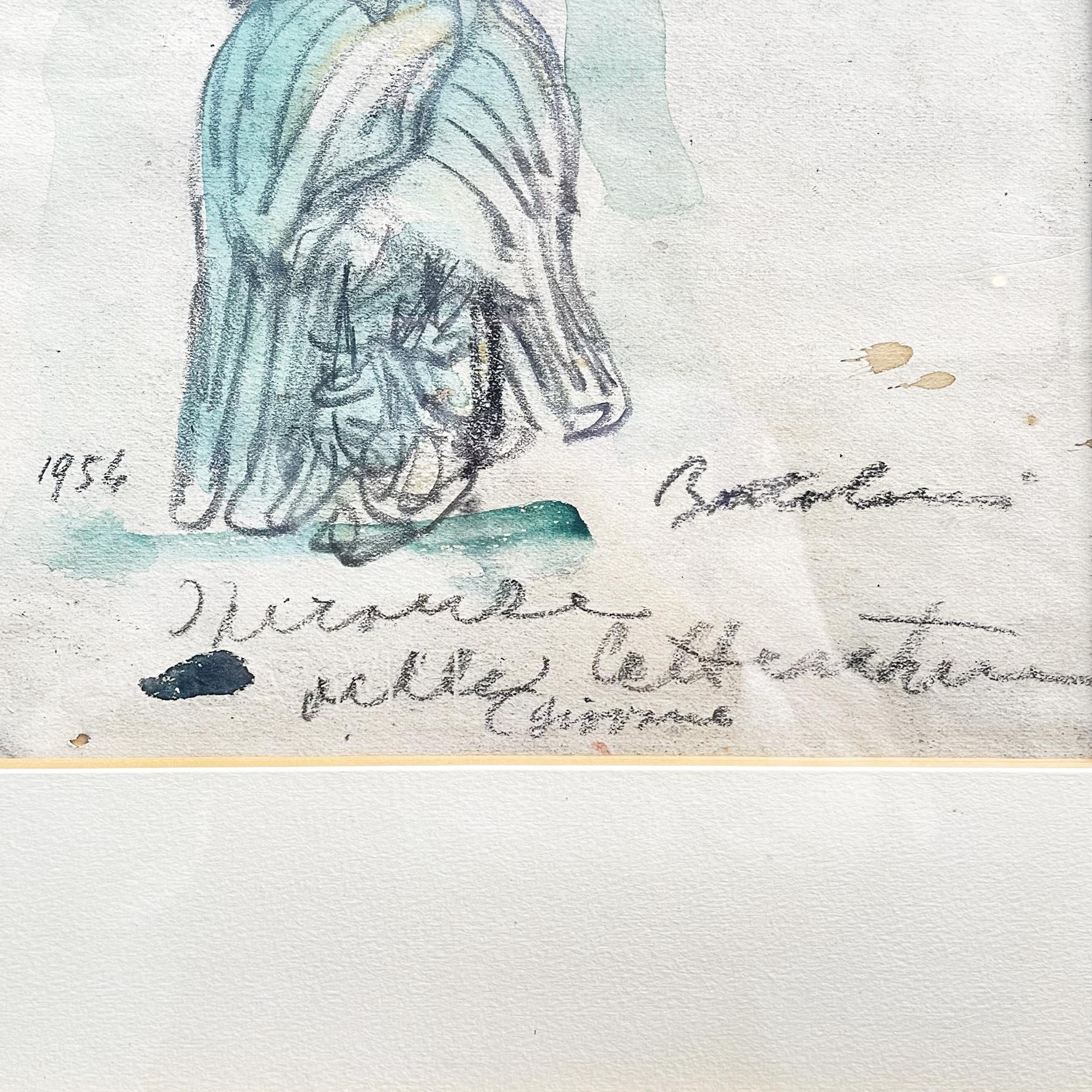 Pastel et aquarelle italien du milieu du siècle dernier dans un cadre en bois, 1954 Bon état - En vente à MIlano, IT