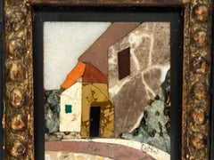 Italian Mid Century Pietra Dura Miniature Hardstone Landscape in Period Frame
