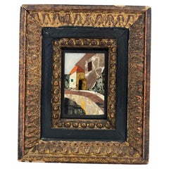 Italian Mid Century Pietra Dura Miniature Hardstone Landscape in Period Frame