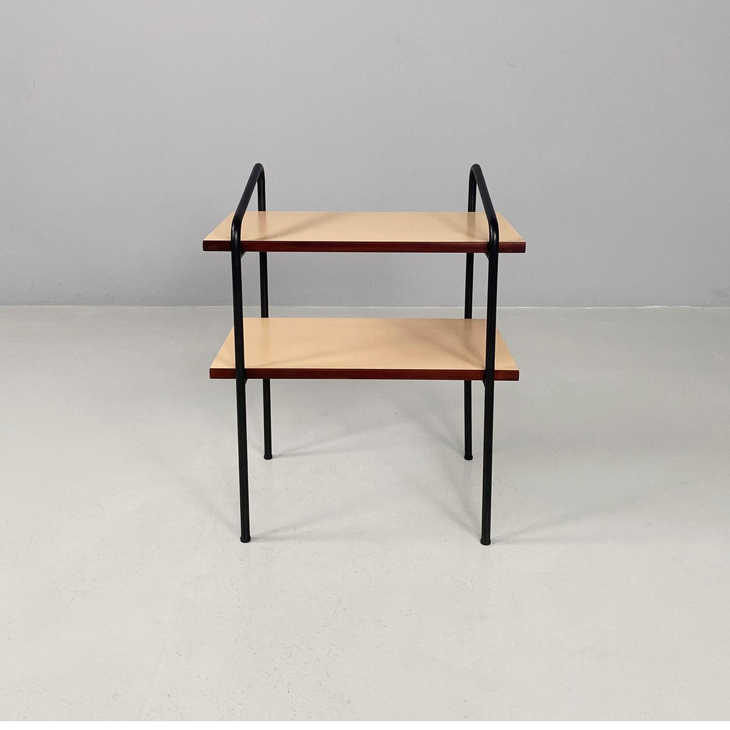 Mesa de doble estante italiana de mediados de siglo en metal negro laminado y madera, años 60 en venta 5
