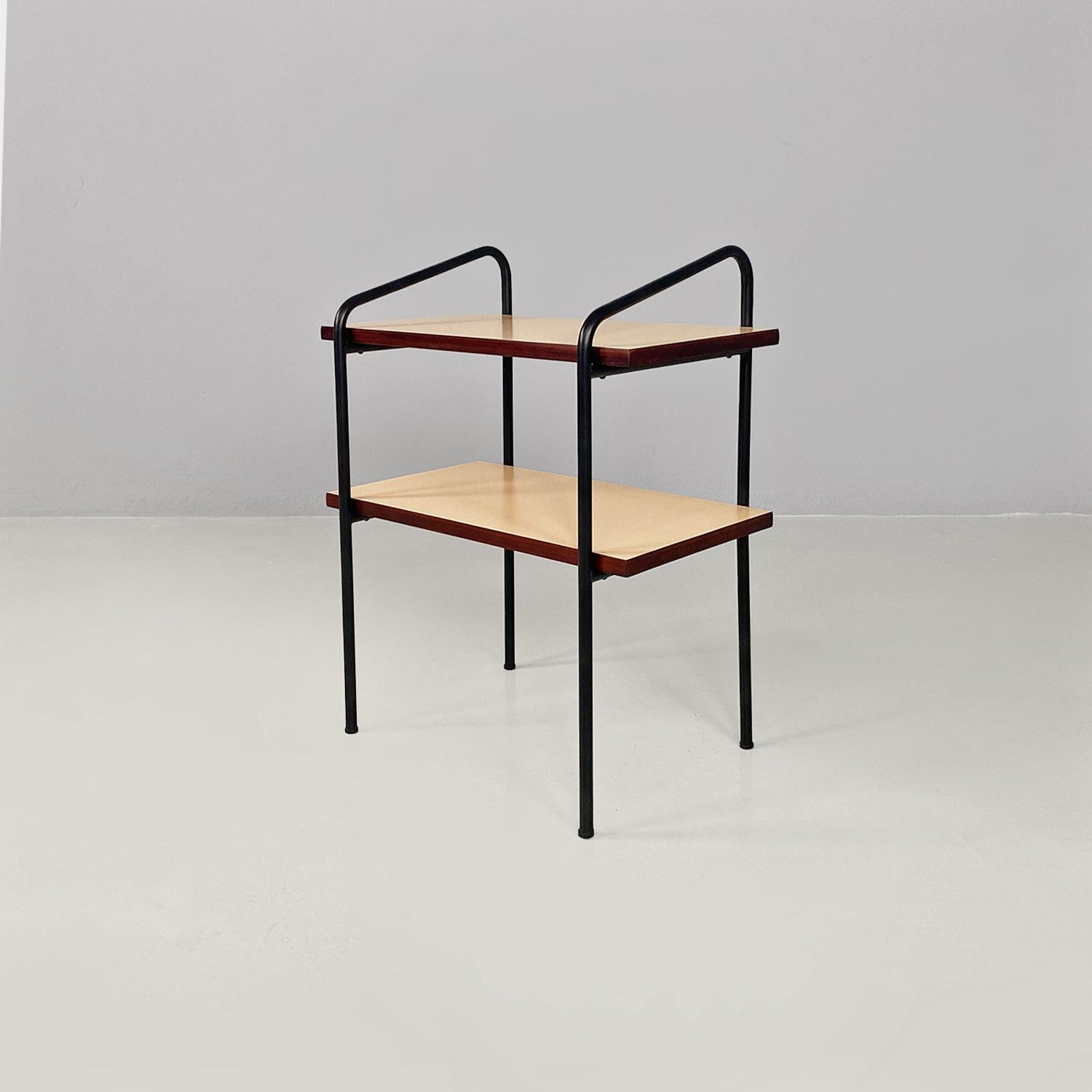 Mesa de doble estante italiana de mediados de siglo en metal negro laminado y madera, años 60 en venta 6