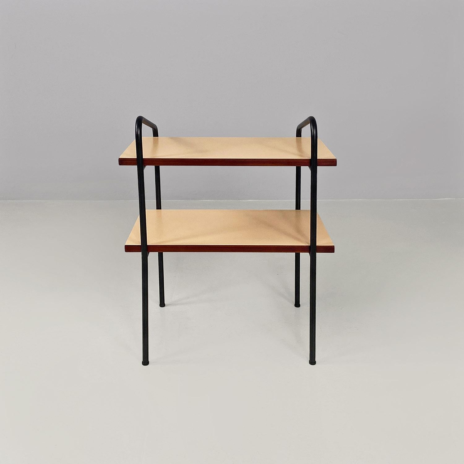 Mesa de doble estante italiana de mediados de siglo en metal negro laminado y madera, años 60 en venta 2