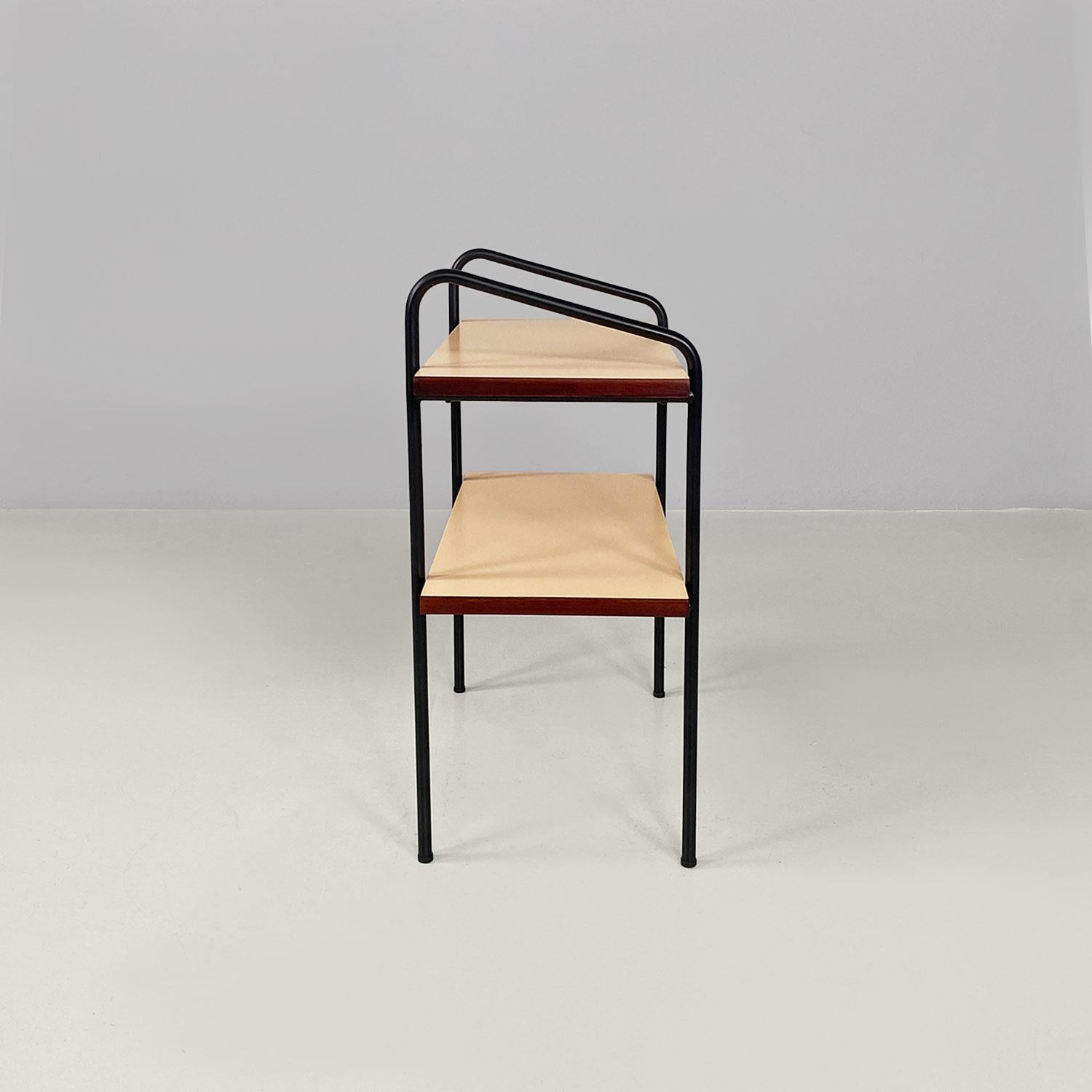 Mesa de doble estante italiana de mediados de siglo en metal negro laminado y madera, años 60 en venta 3