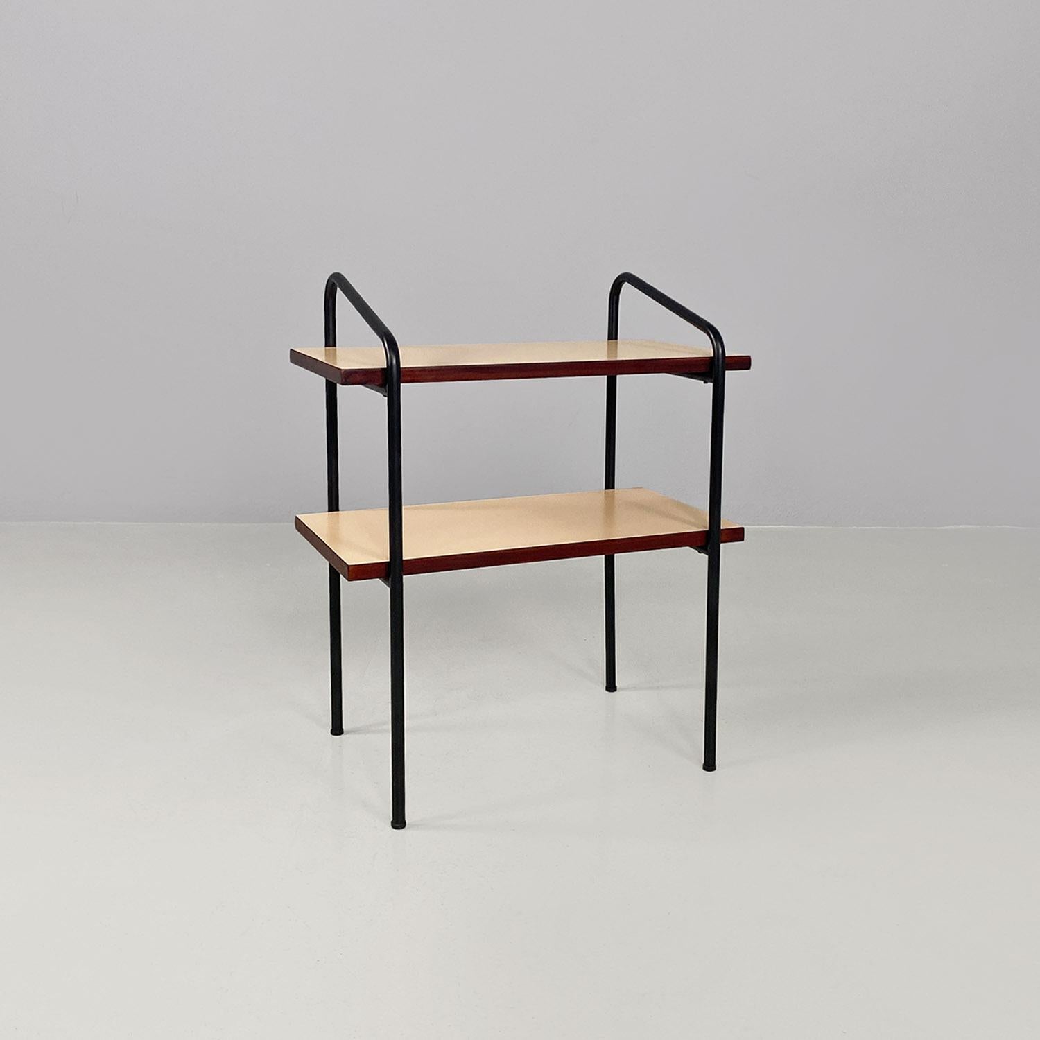Mesa de doble estante italiana de mediados de siglo en metal negro laminado y madera, años 60 en venta 4