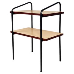 Mesa de doble estante italiana de mediados de siglo en metal negro laminado y madera, años 60