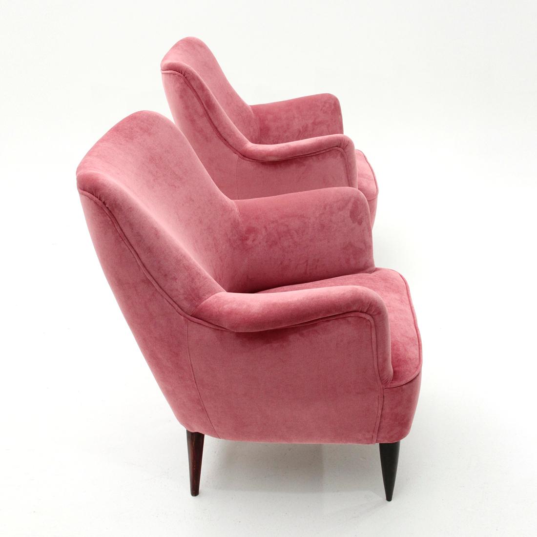 Mid-Century Modern Italian Midcentury Pink Velvet Armchair, 1950s, Set of 2