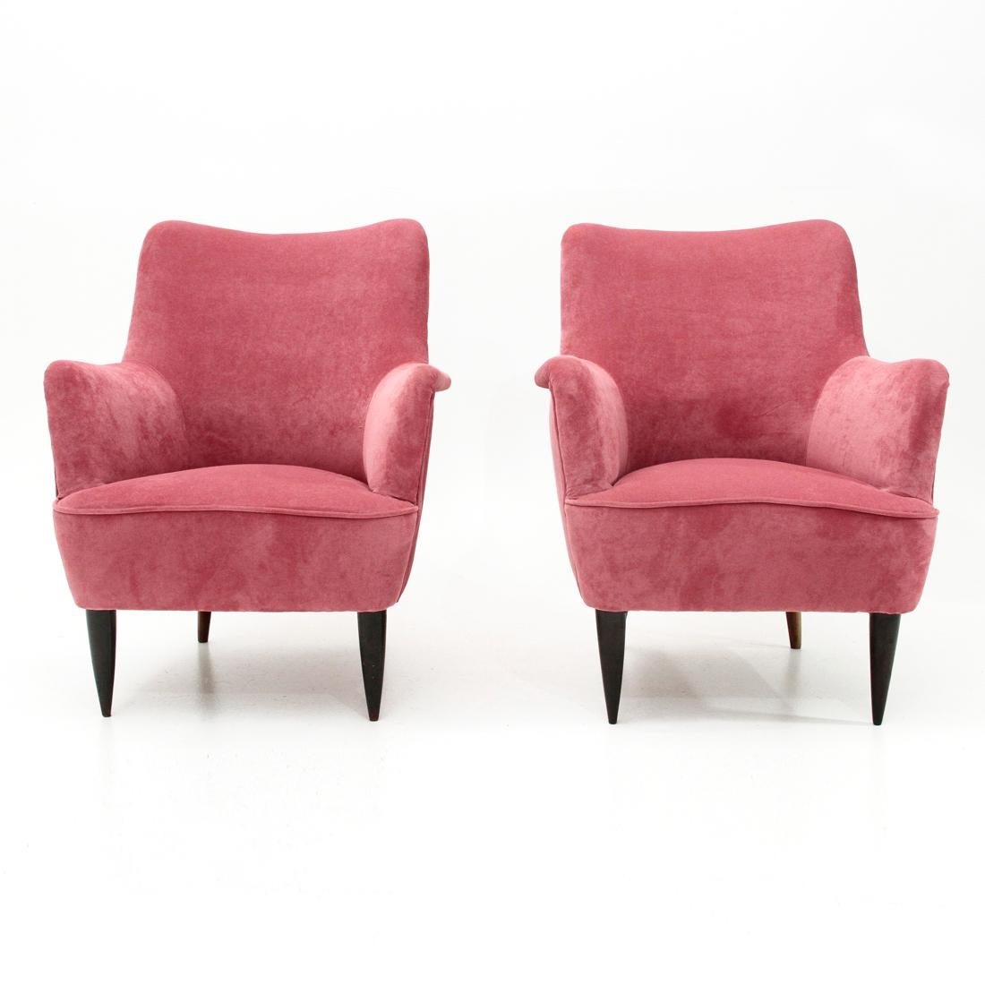 Mid-20th Century Italian Midcentury Pink Velvet Armchair, 1950s, Set of 2