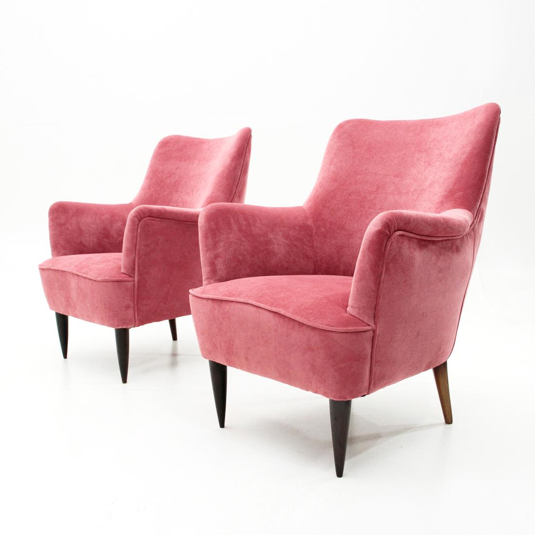 Italian Midcentury Pink Velvet Armchair, 1950s, Set of 2 1