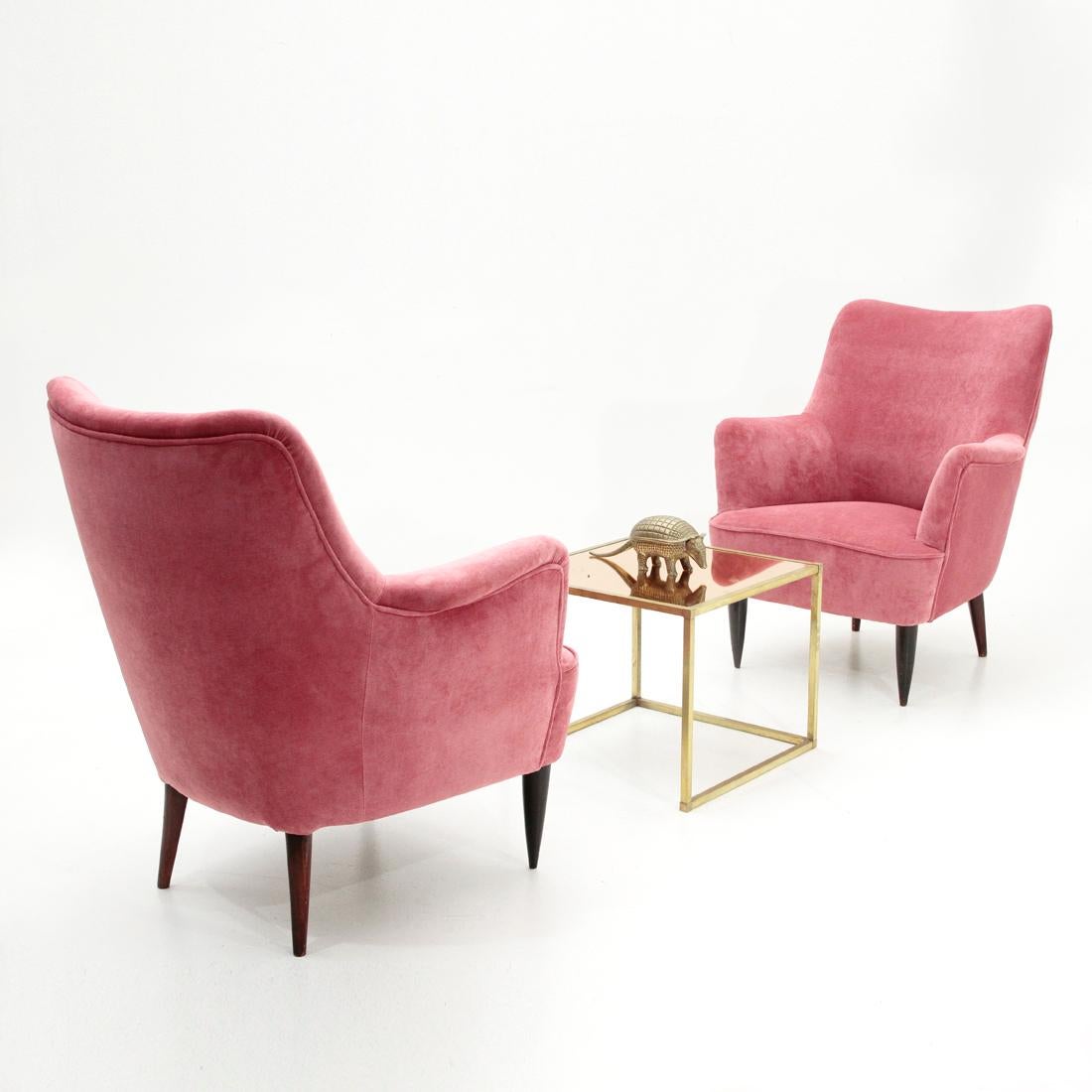 Italian Midcentury Pink Velvet Armchair, 1950s, Set of 2 4