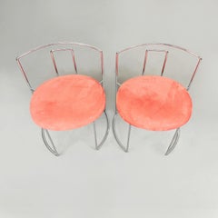 Italian Mid-Century Pink Velvet Steel Gaja Chairs by Takahama for Gavina, 1970s